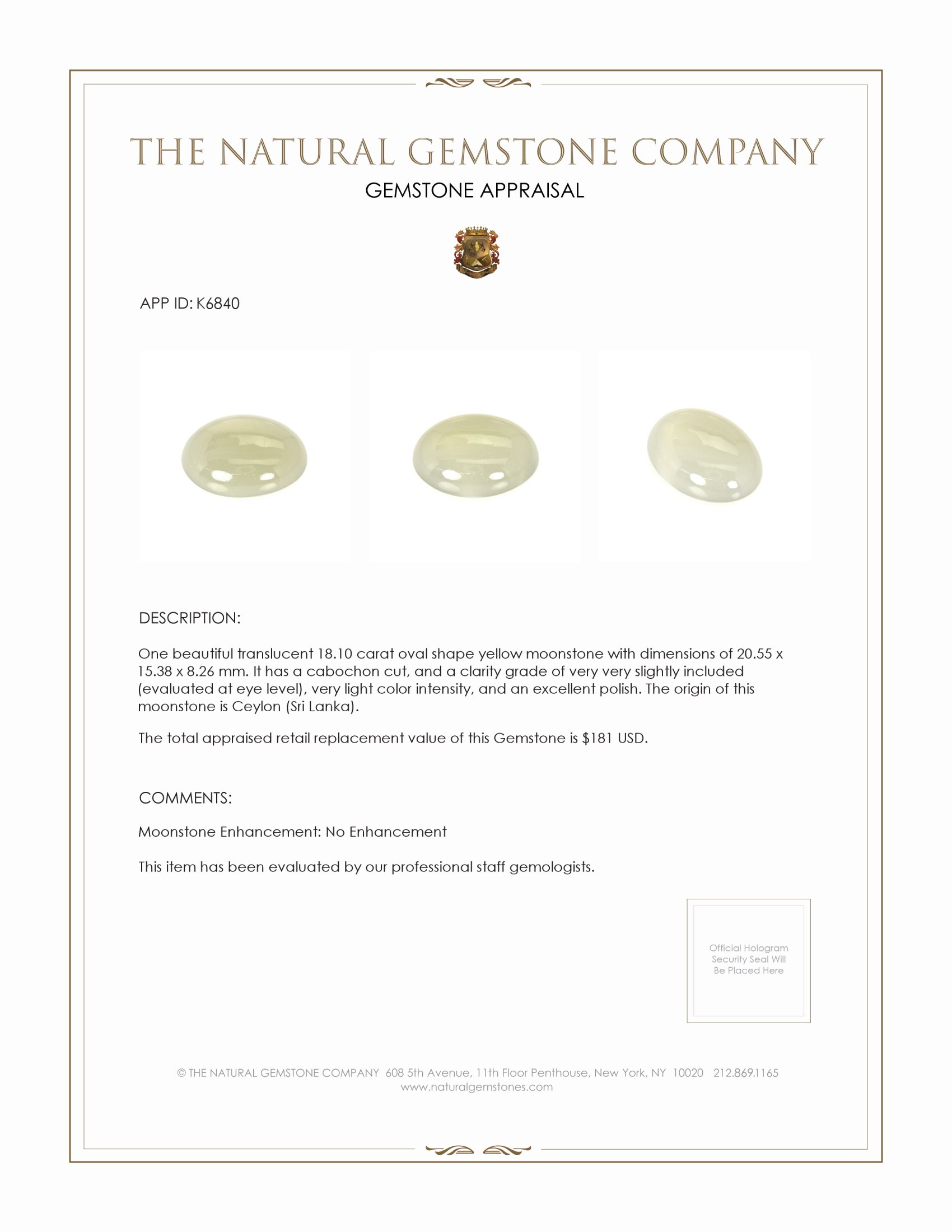 18.10 Ct. Cabochon Moonstone from Ceylon (Sri Lanka)