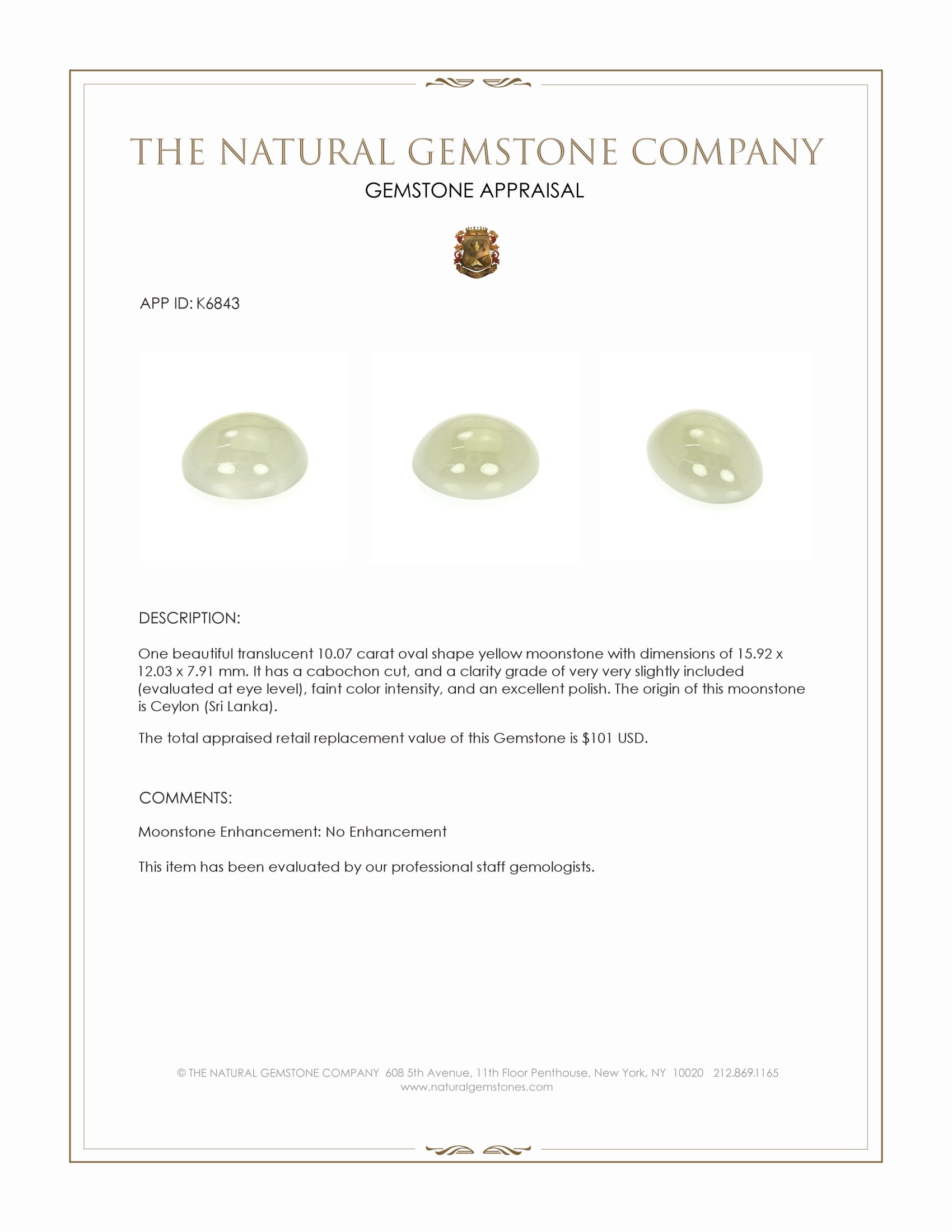 10.07 Ct. Cabochon Moonstone from Ceylon (Sri Lanka)