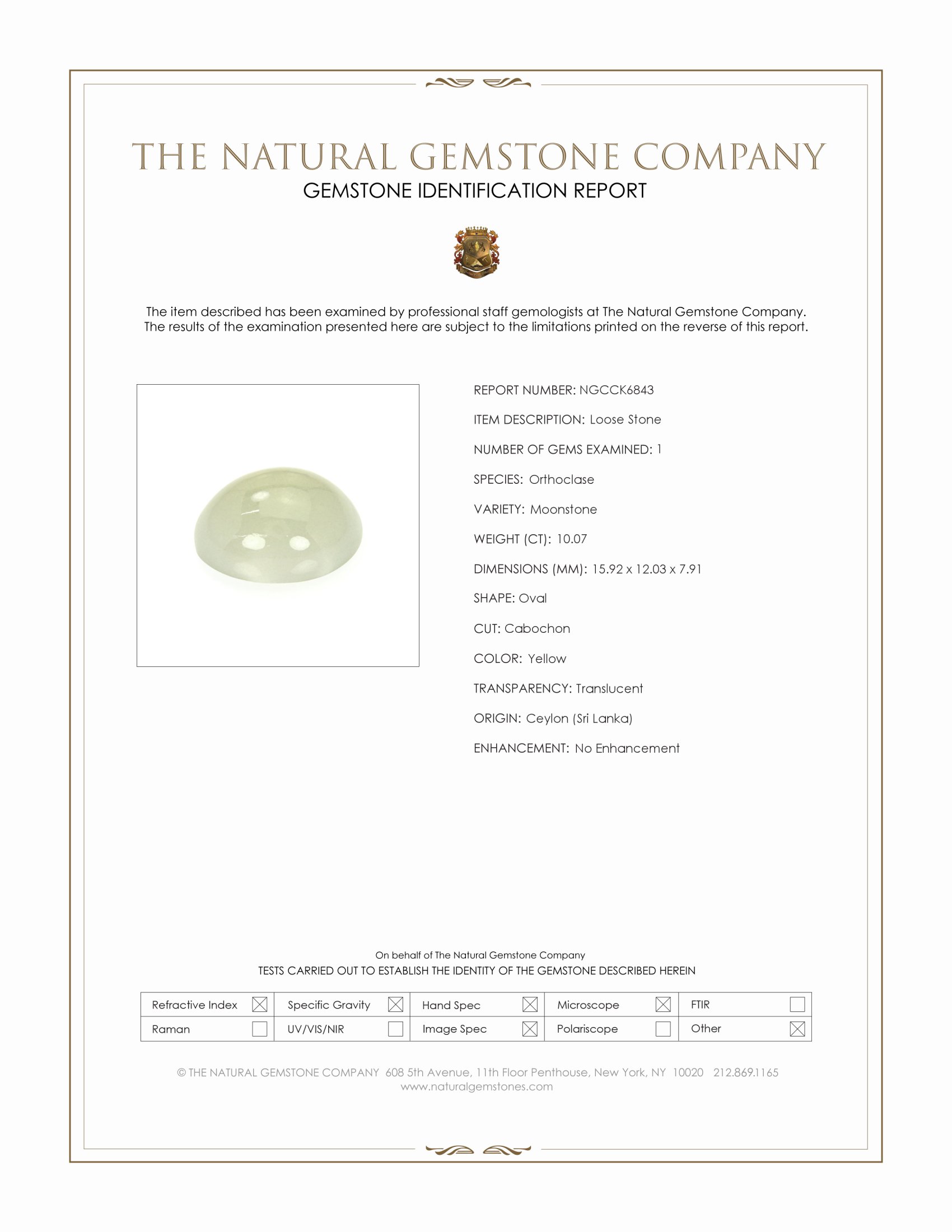 10.07 Ct. Cabochon Moonstone from Ceylon (Sri Lanka)