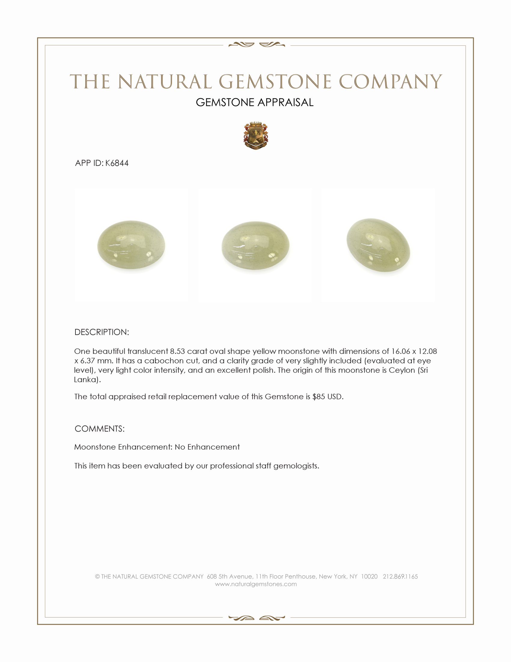 8.53 Ct. Cabochon Moonstone from Ceylon (Sri Lanka)