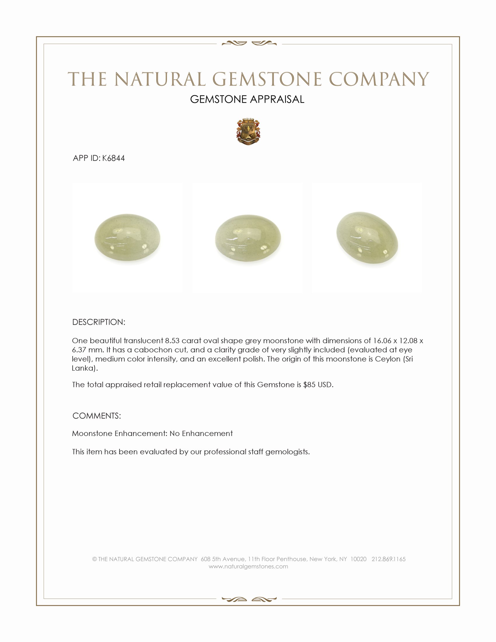 8.53 Ct. Cabochon Moonstone from Ceylon (Sri Lanka)