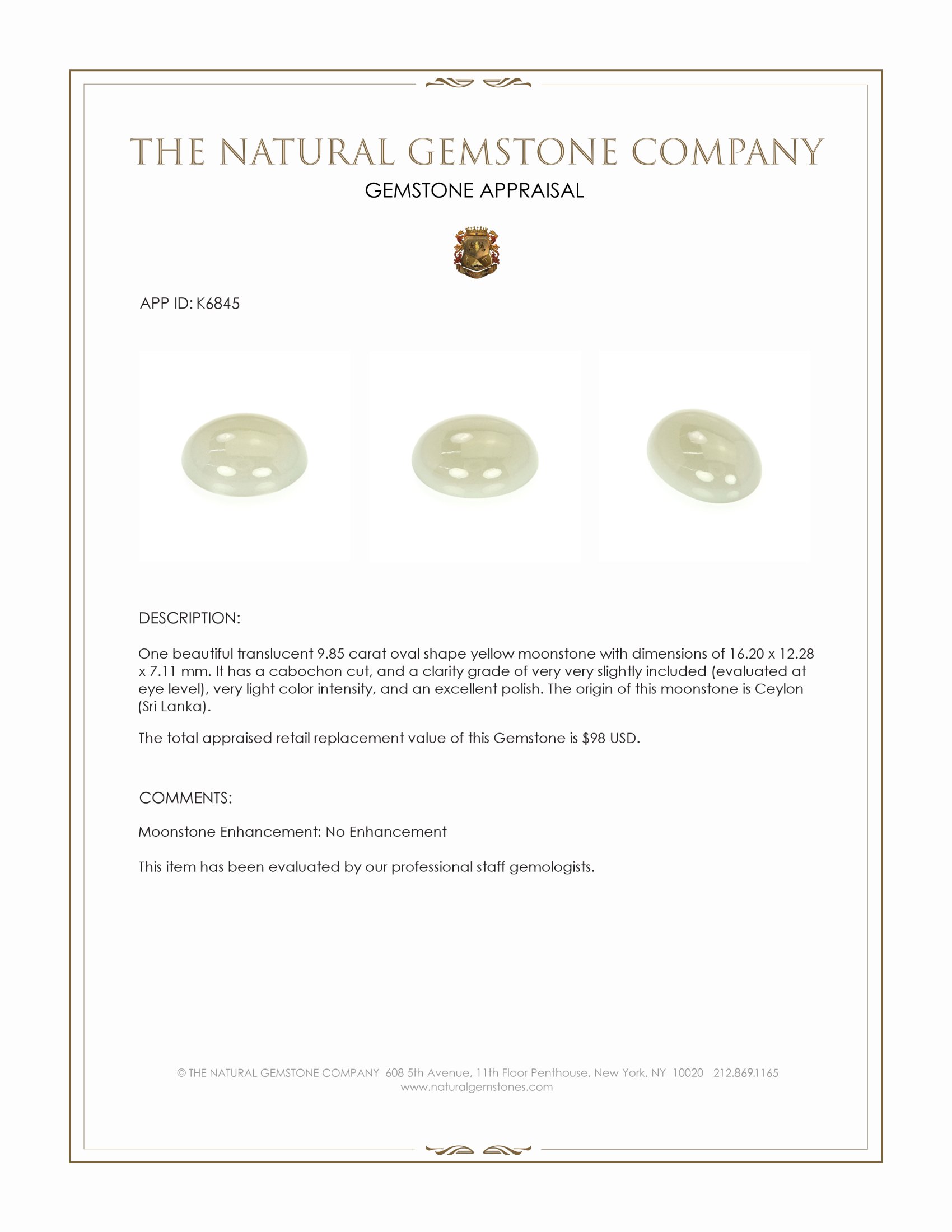 9.85 Ct. Cabochon Moonstone from Ceylon (Sri Lanka)