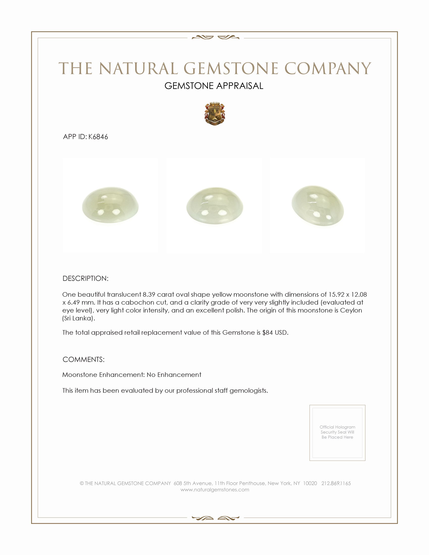 8.39 Ct. Cabochon Moonstone from Ceylon (Sri Lanka)