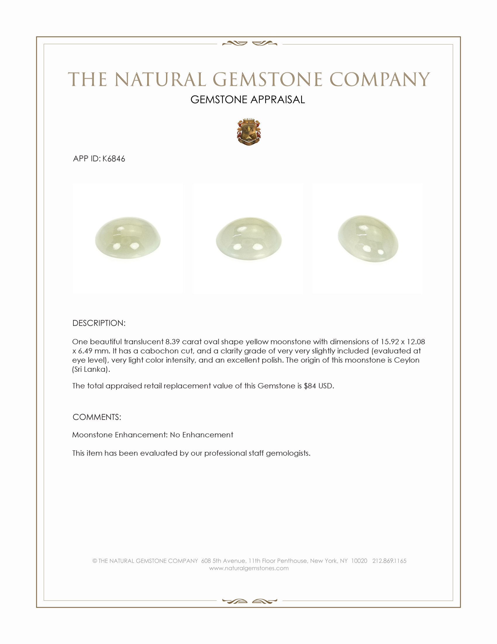 8.39 Ct. Cabochon Moonstone from Ceylon (Sri Lanka)