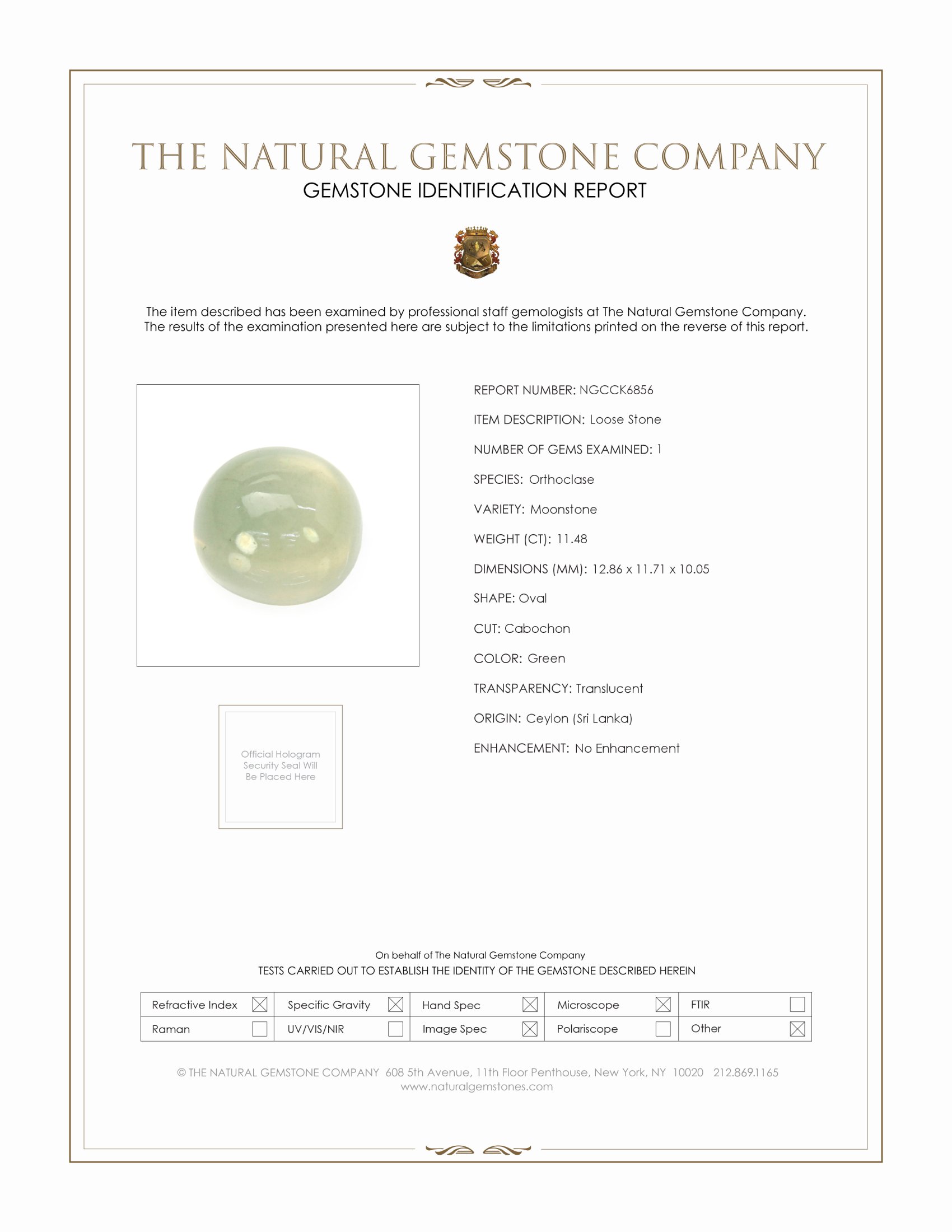 11.48 Ct. Green Cabochon Moonstone from Ceylon (Sri Lanka)