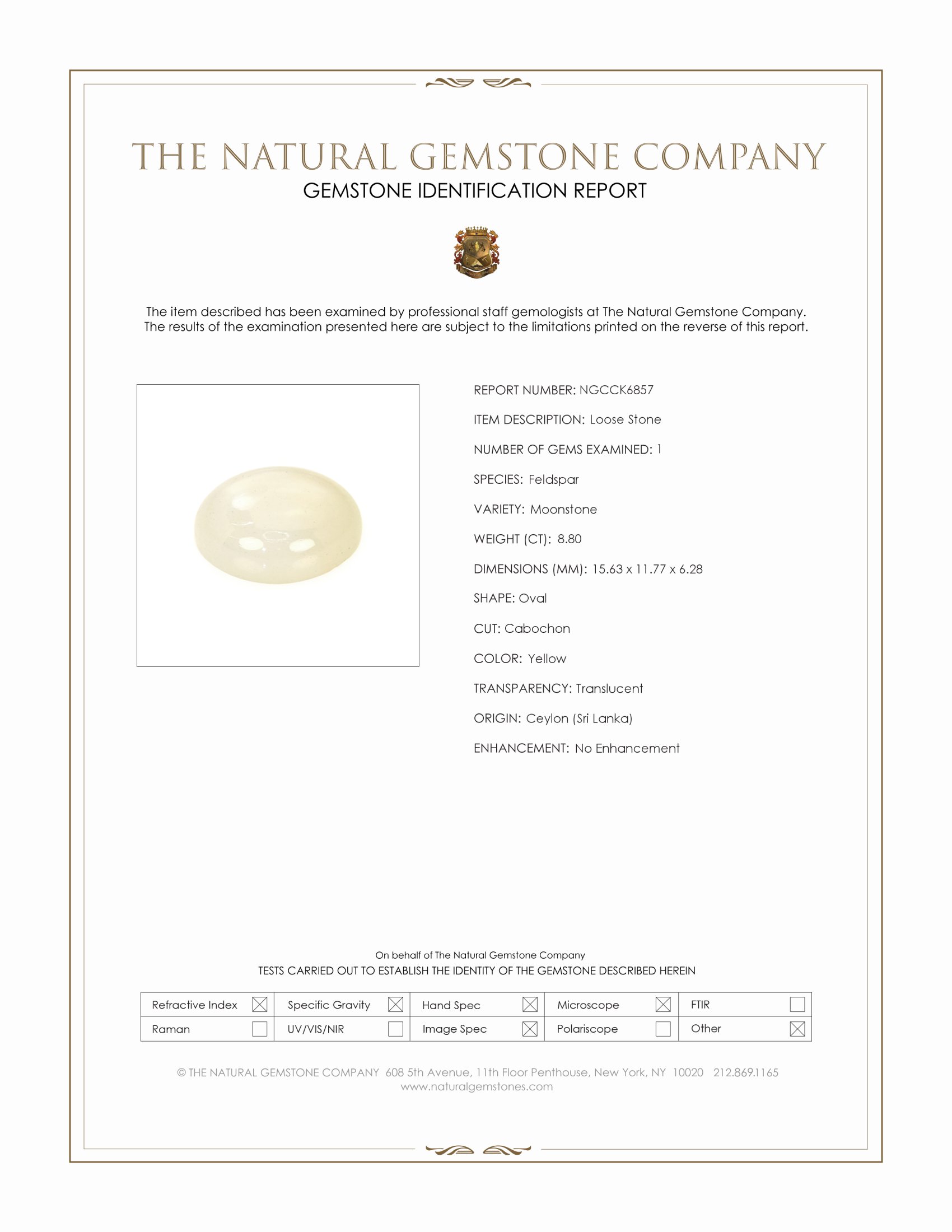 8.80 Ct. Yellow Cabochon Moonstone from Ceylon (Sri Lanka)