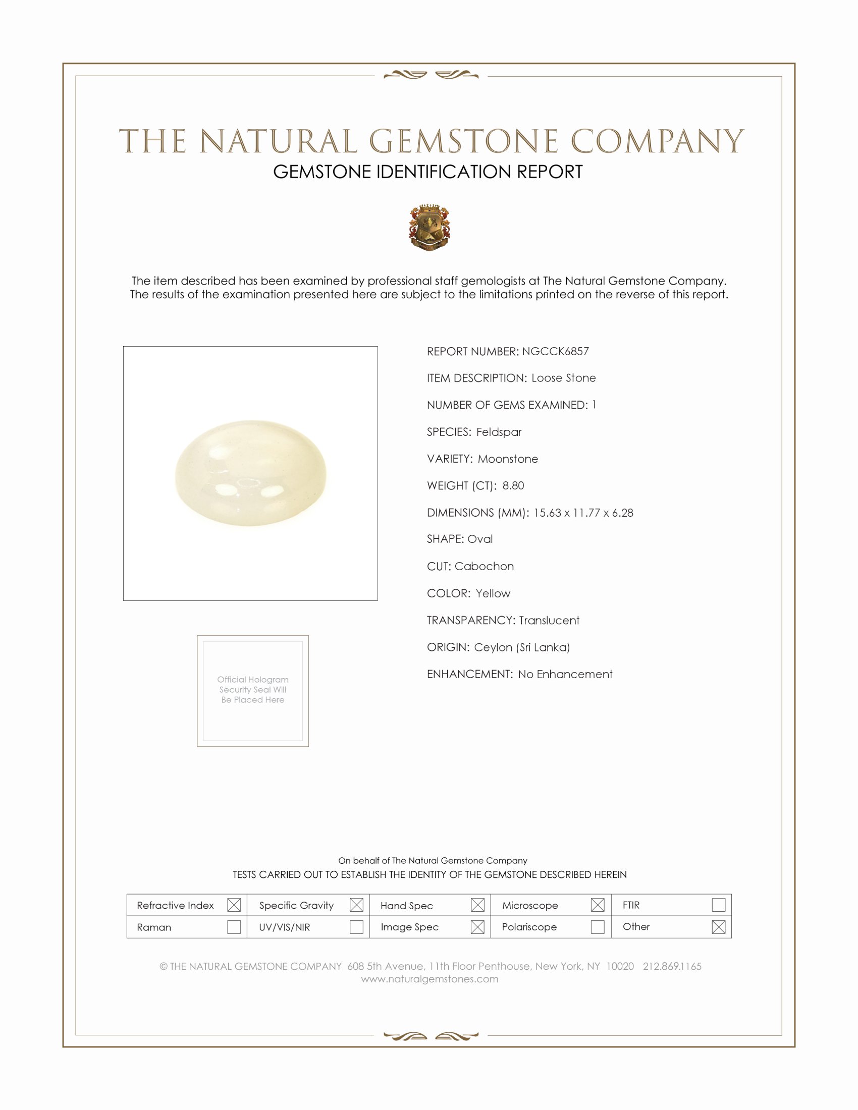 8.80 Ct. Yellow Cabochon Moonstone from Ceylon (Sri Lanka)