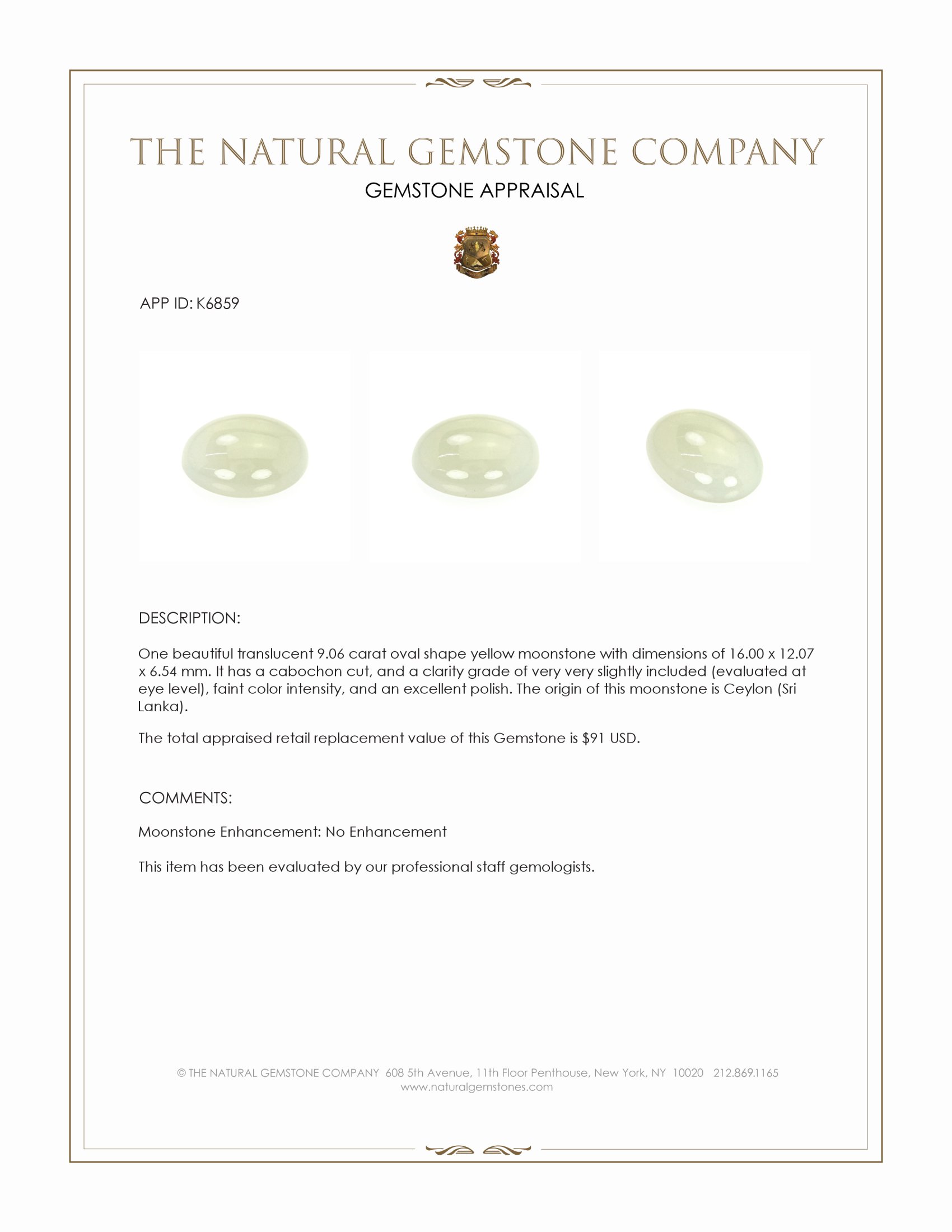 9.06 Ct. Cabochon Moonstone from Ceylon (Sri Lanka)