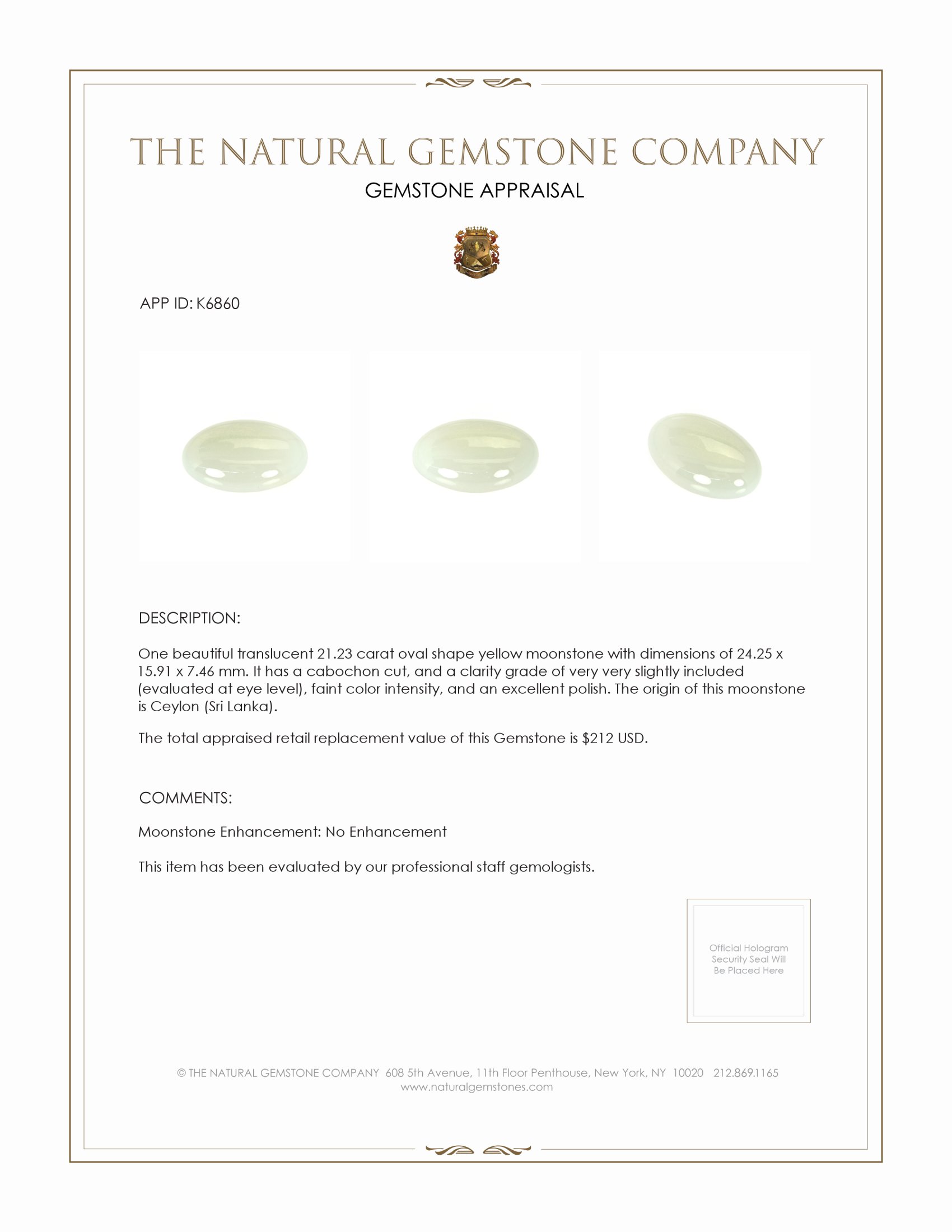 21.23 Ct. Cabochon Moonstone from Ceylon (Sri Lanka)