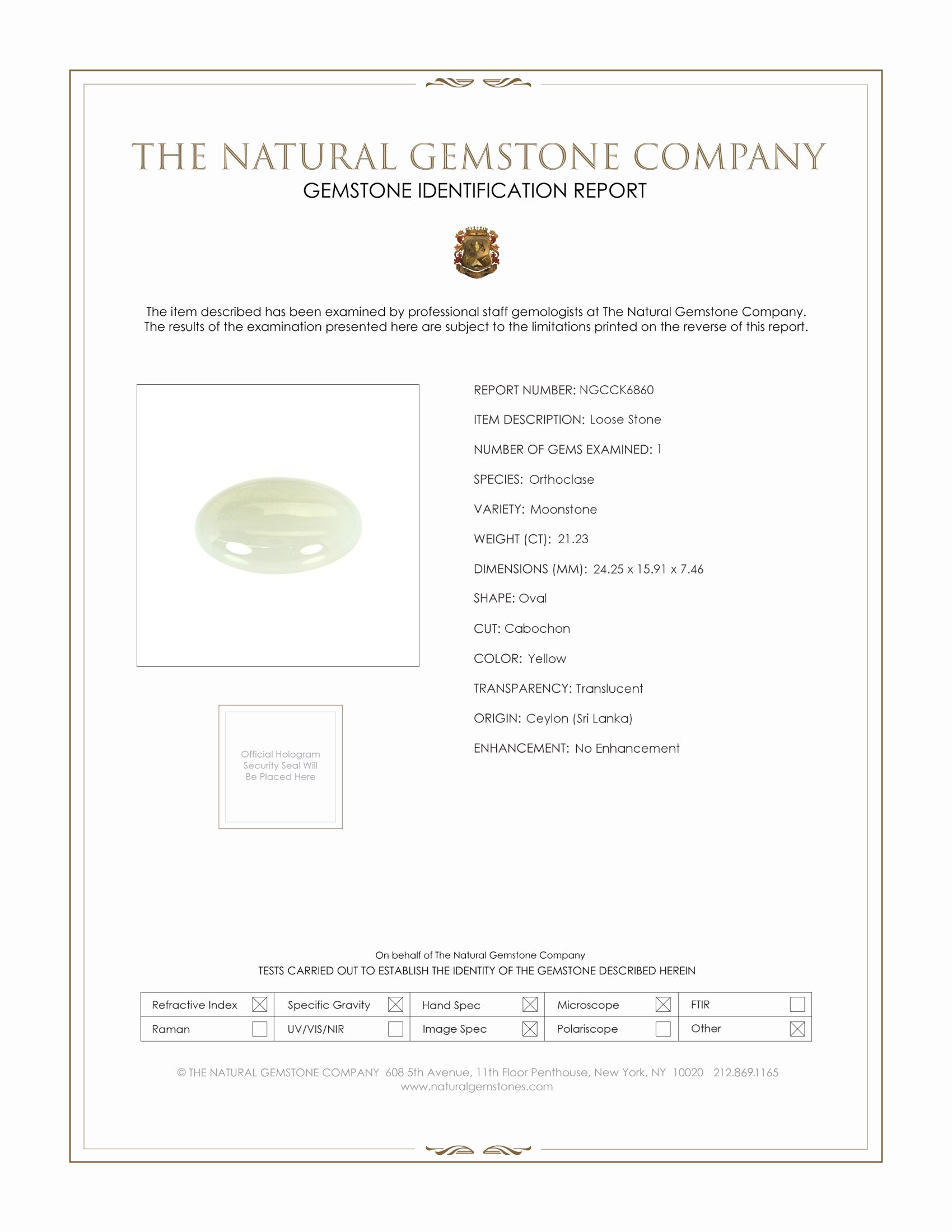 21.23 Ct. Cabochon Moonstone from Ceylon (Sri Lanka)