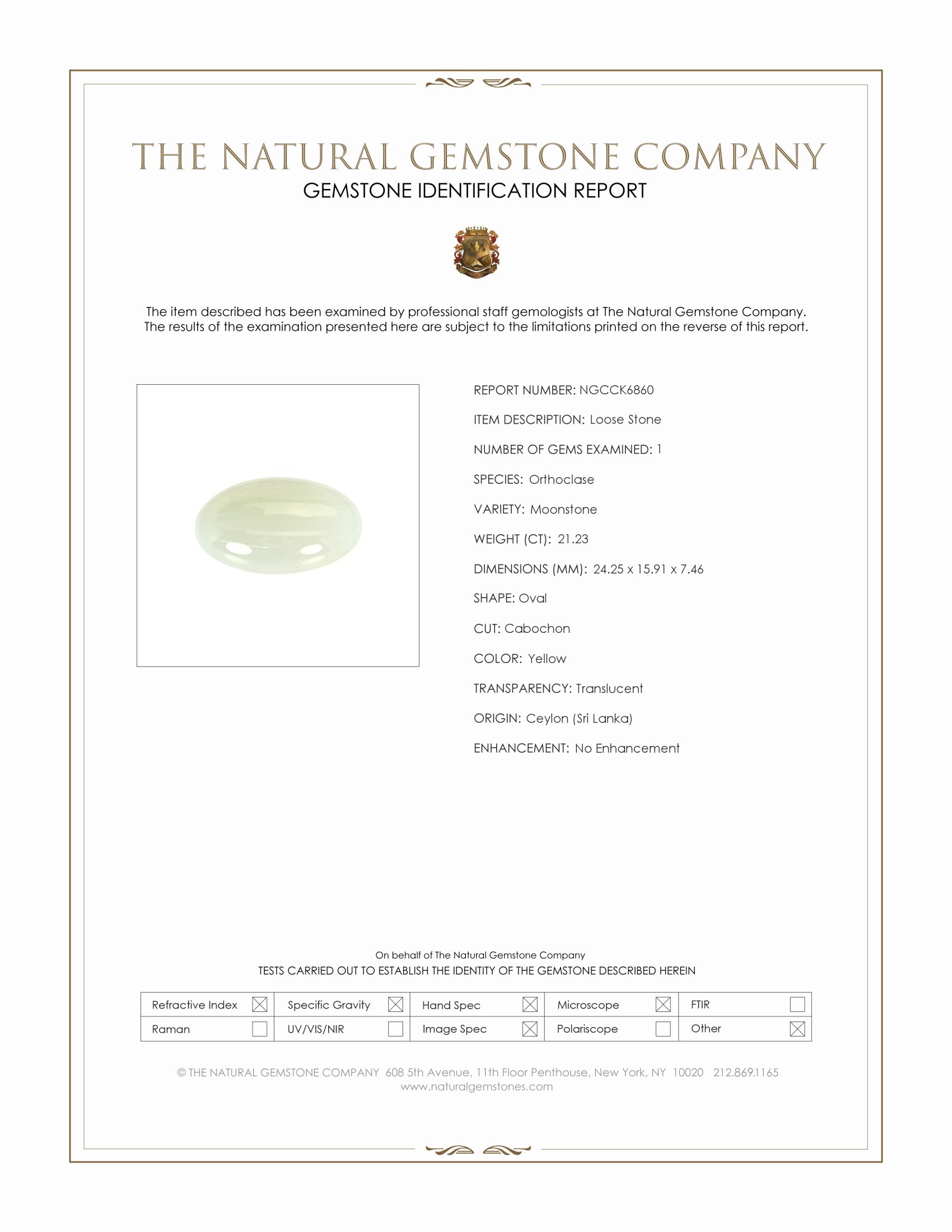 21.23 Ct. Cabochon Moonstone from Ceylon (Sri Lanka)