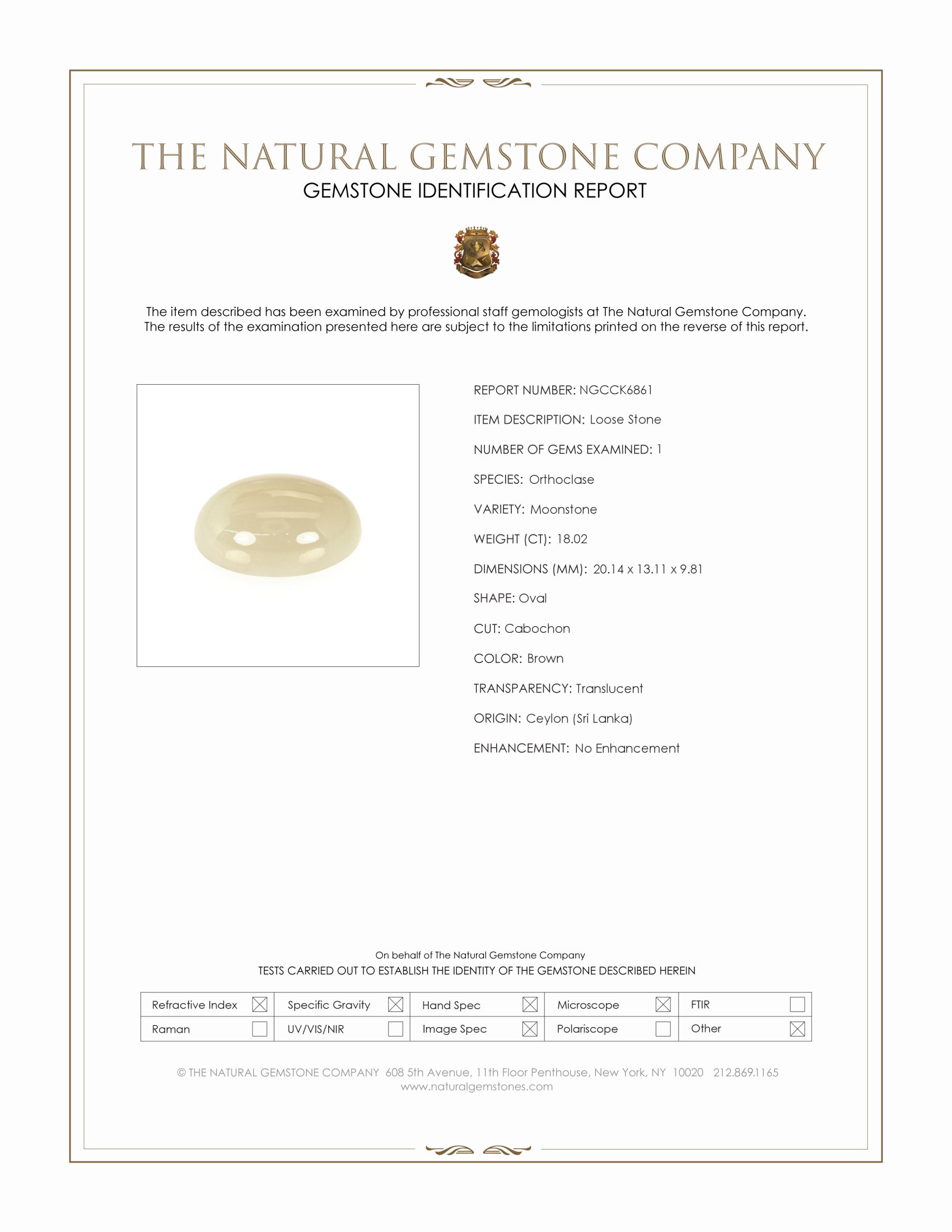 18.02 Ct. Cabochon Moonstone from Ceylon (Sri Lanka)