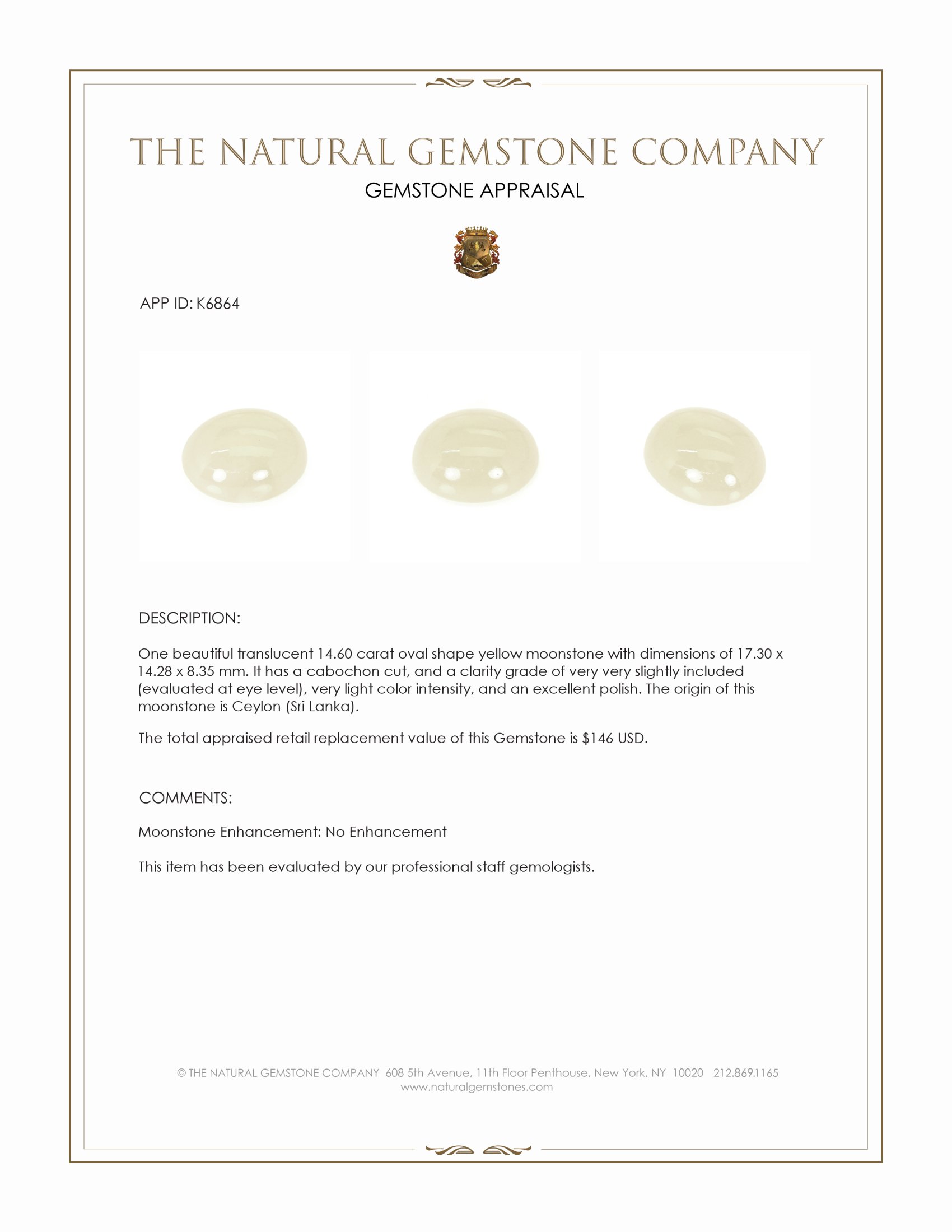 14.60 Ct. Cabochon Moonstone from Ceylon (Sri Lanka)