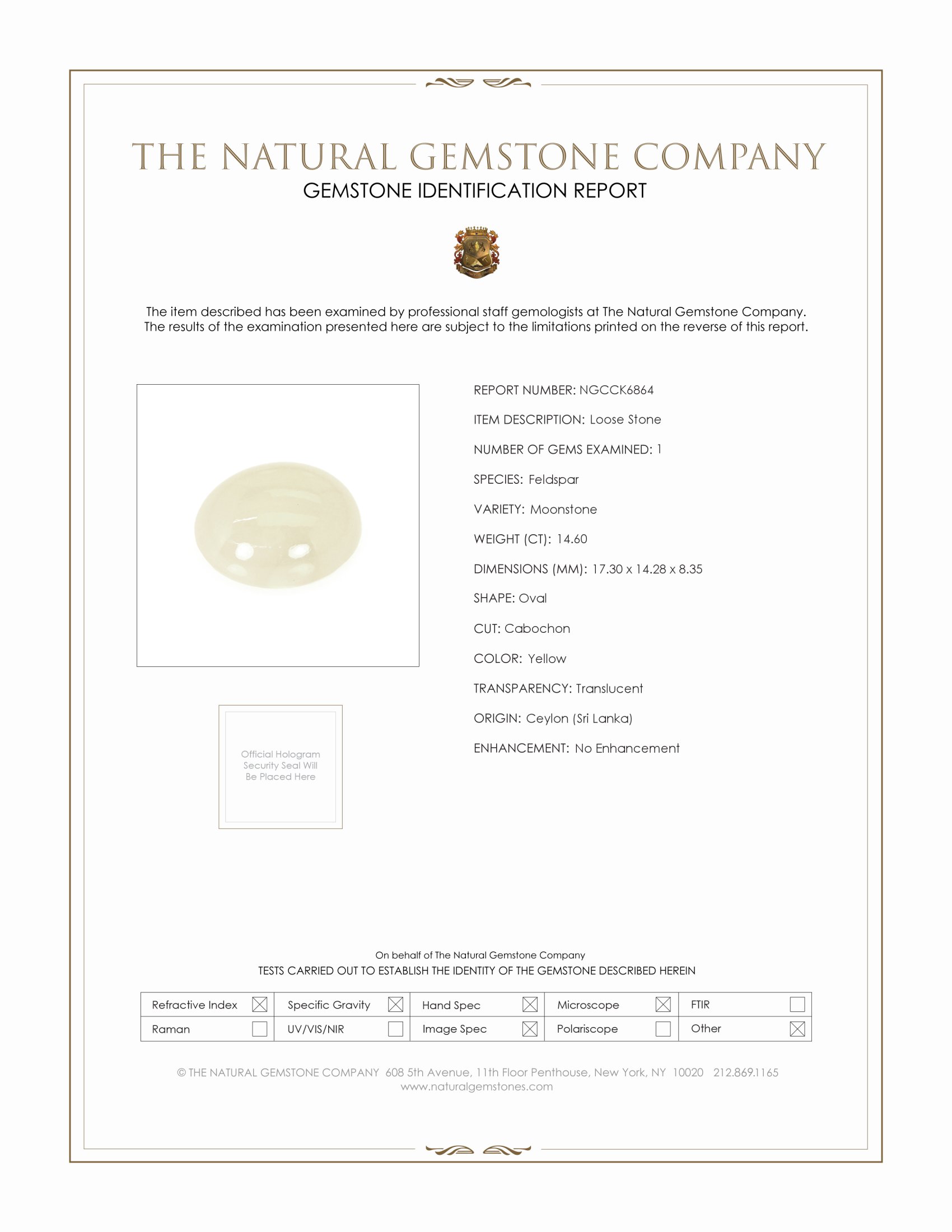 14.60 Ct. Cabochon Moonstone from Ceylon (Sri Lanka)