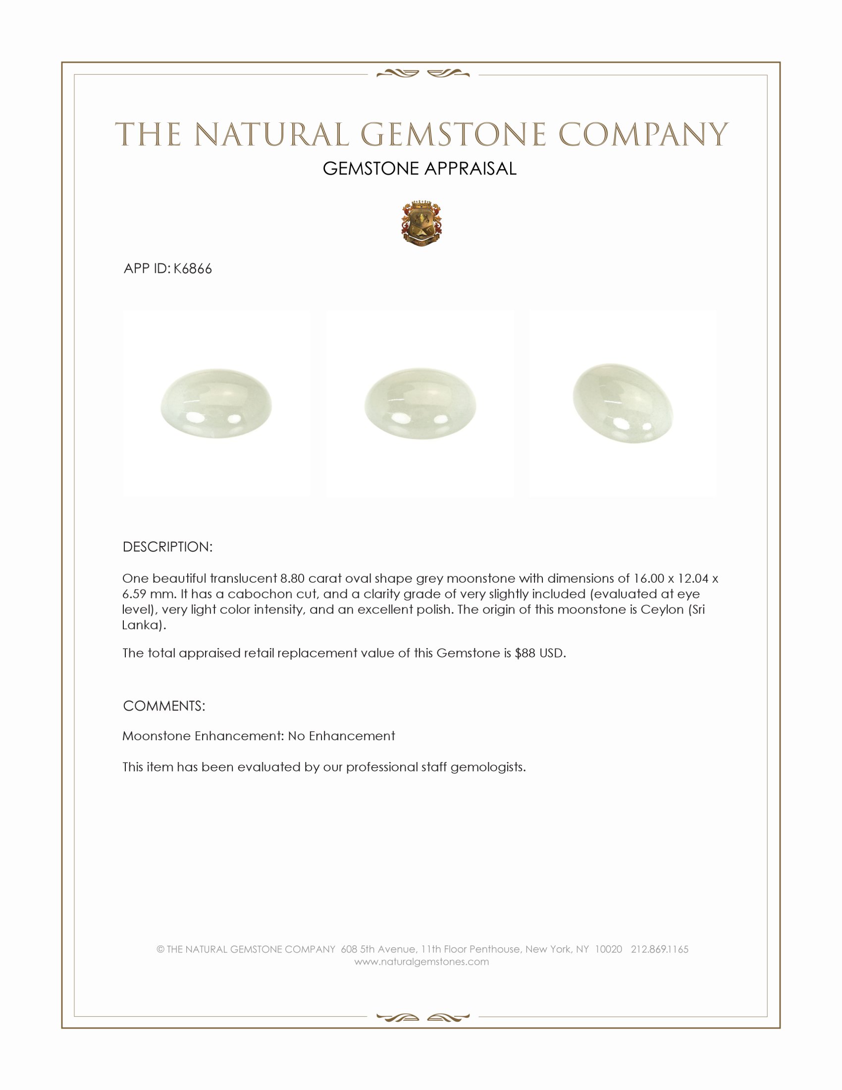 8.80 Ct. Cabochon Moonstone from Ceylon (Sri Lanka)