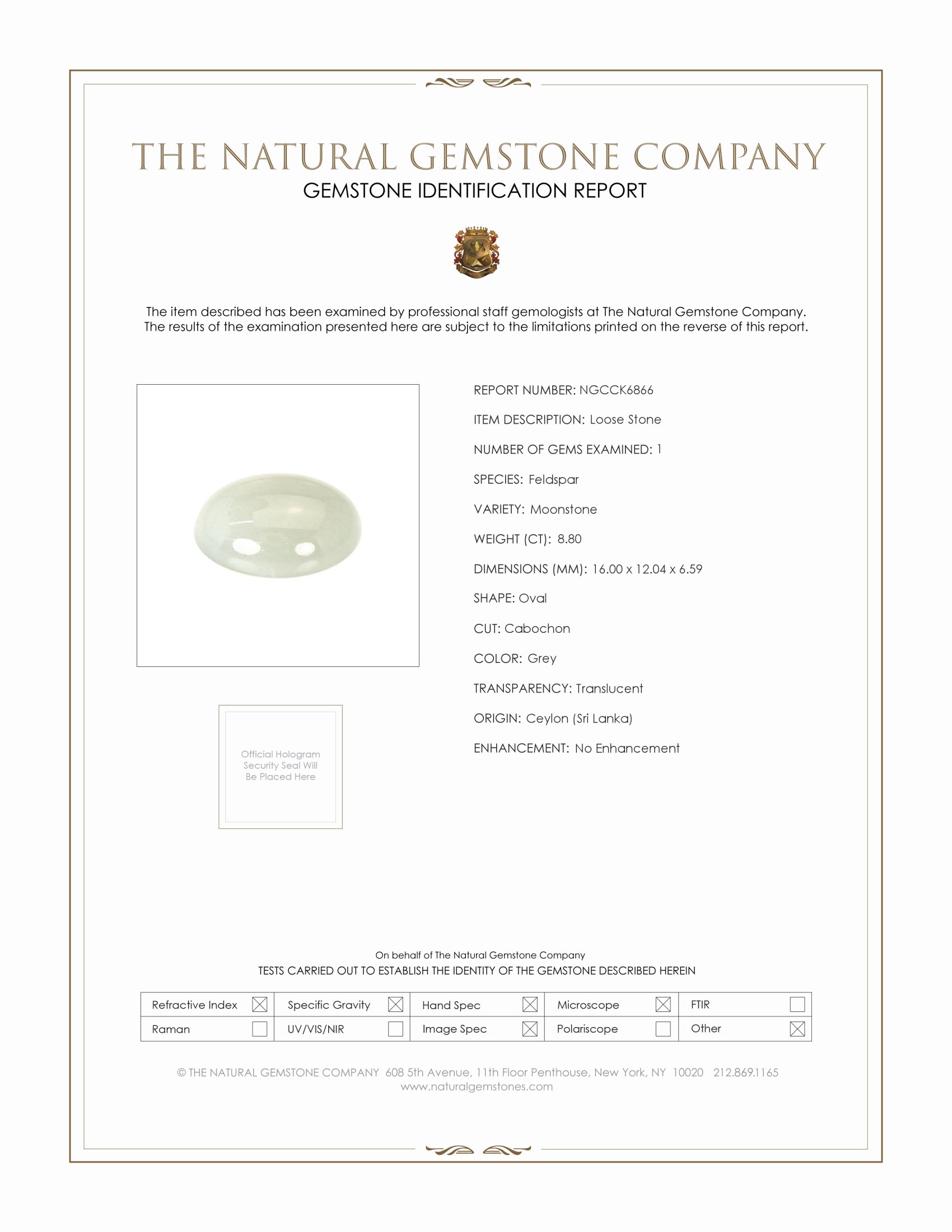 8.80 Ct. Cabochon Moonstone from Ceylon (Sri Lanka)