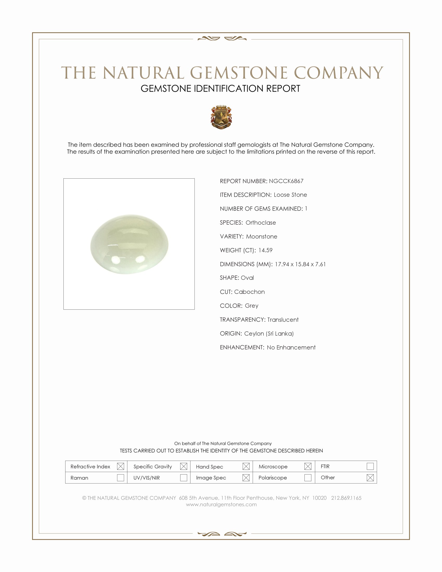 14.59 Ct. Cabochon Moonstone from Ceylon (Sri Lanka)