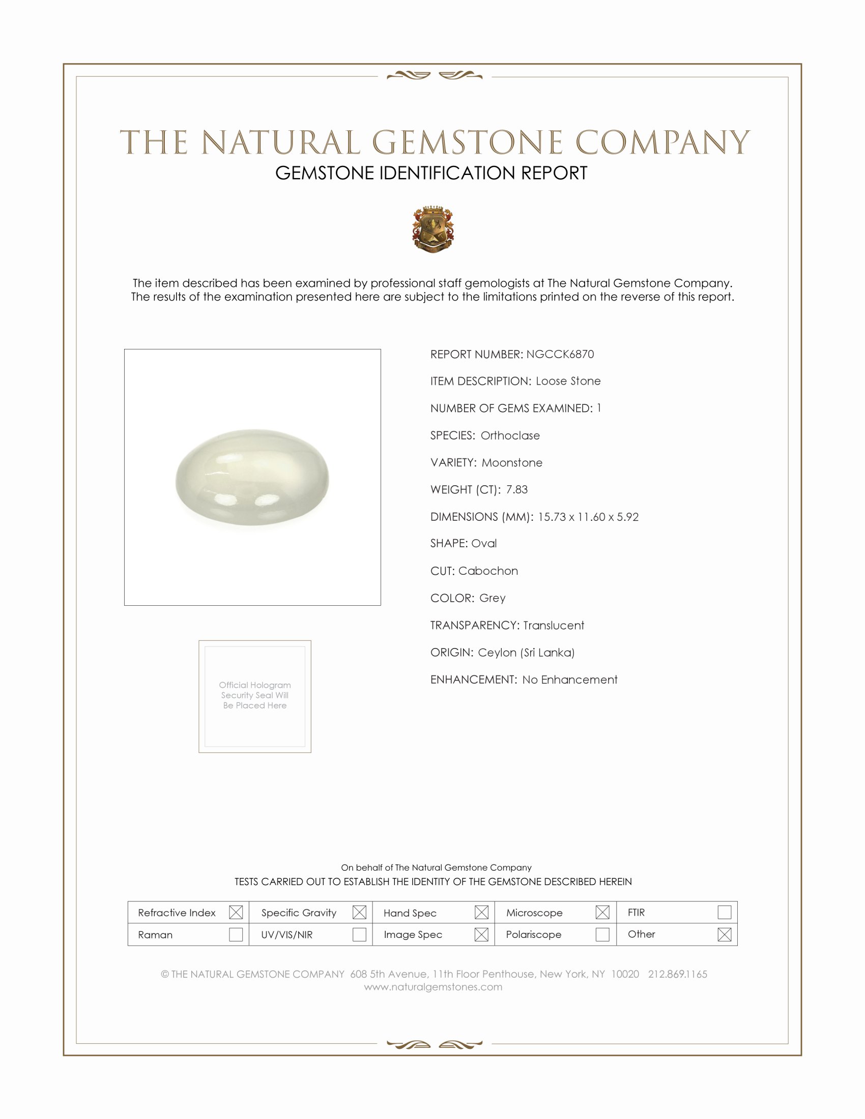 7.83 Ct. Cabochon Moonstone from Ceylon (Sri Lanka)