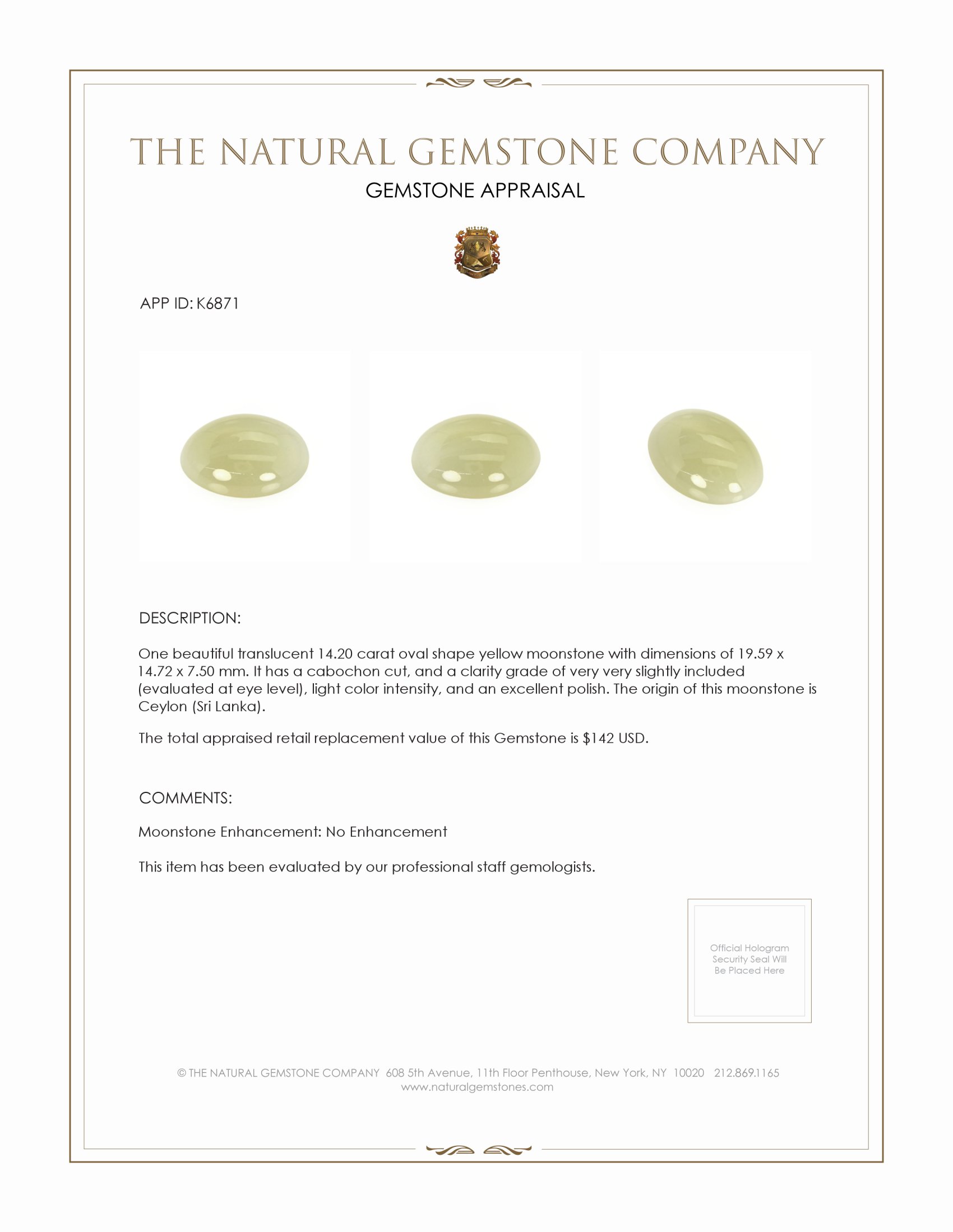 14.20 Ct. Cabochon Moonstone from Ceylon (Sri Lanka)