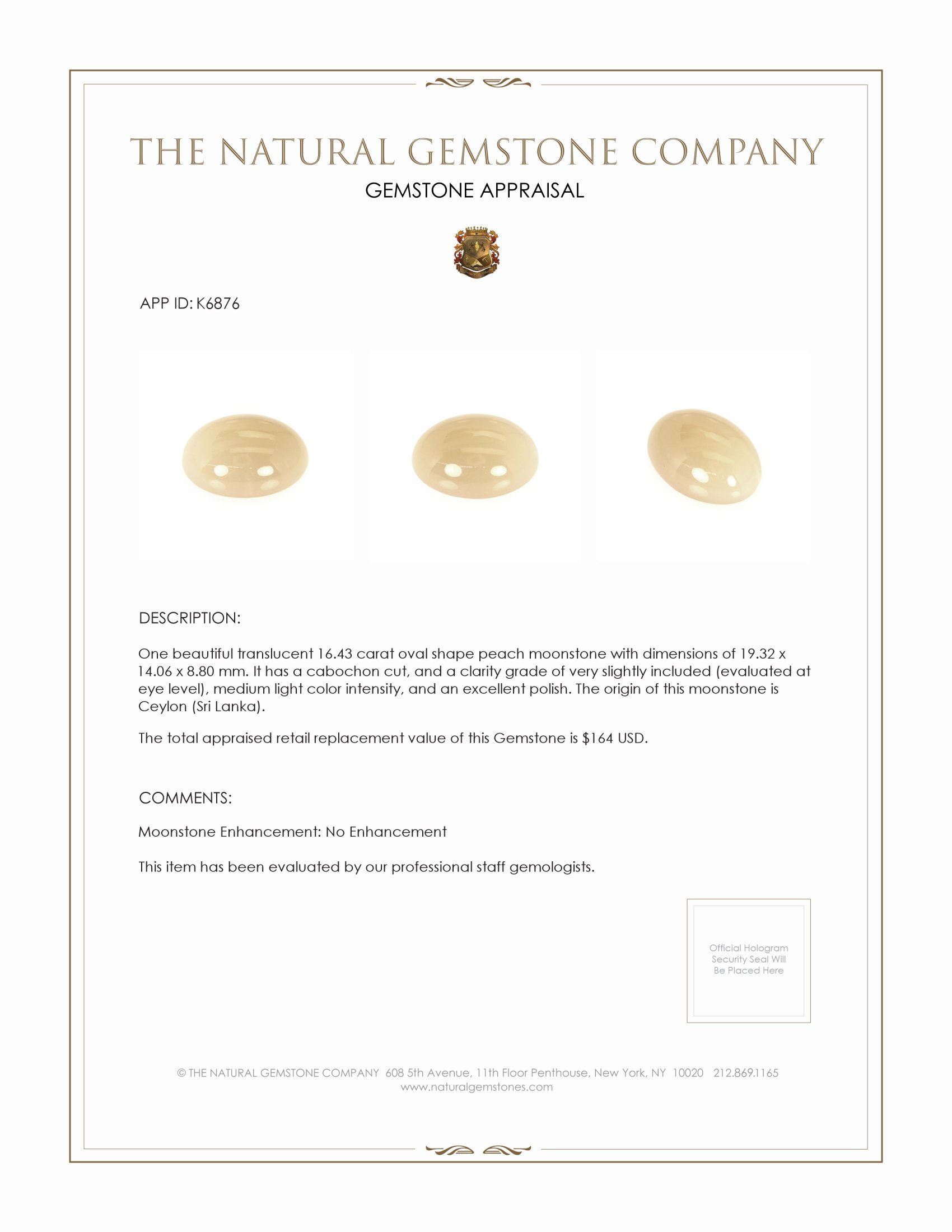 16.43 Ct. Yellow Cabochon Moonstone from Ceylon (Sri Lanka)