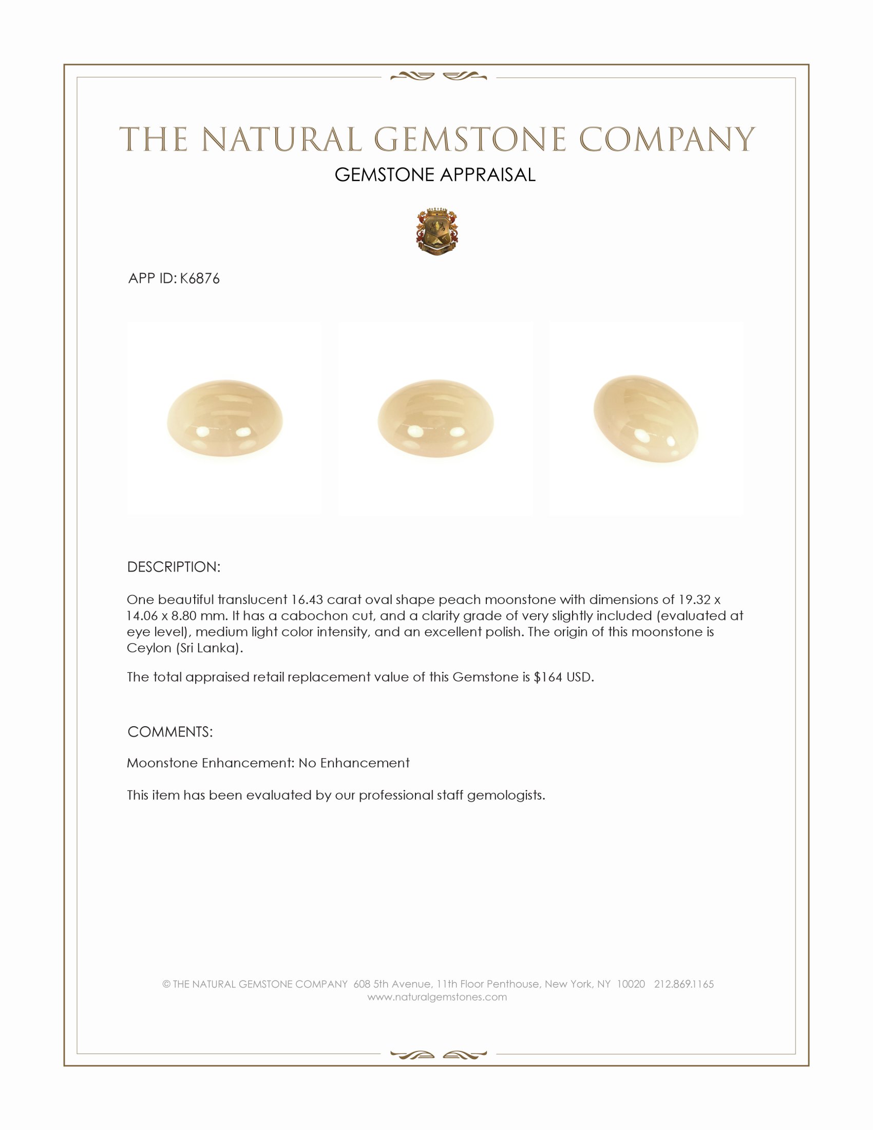 16.43 Ct. Cabochon Moonstone from Ceylon (Sri Lanka)