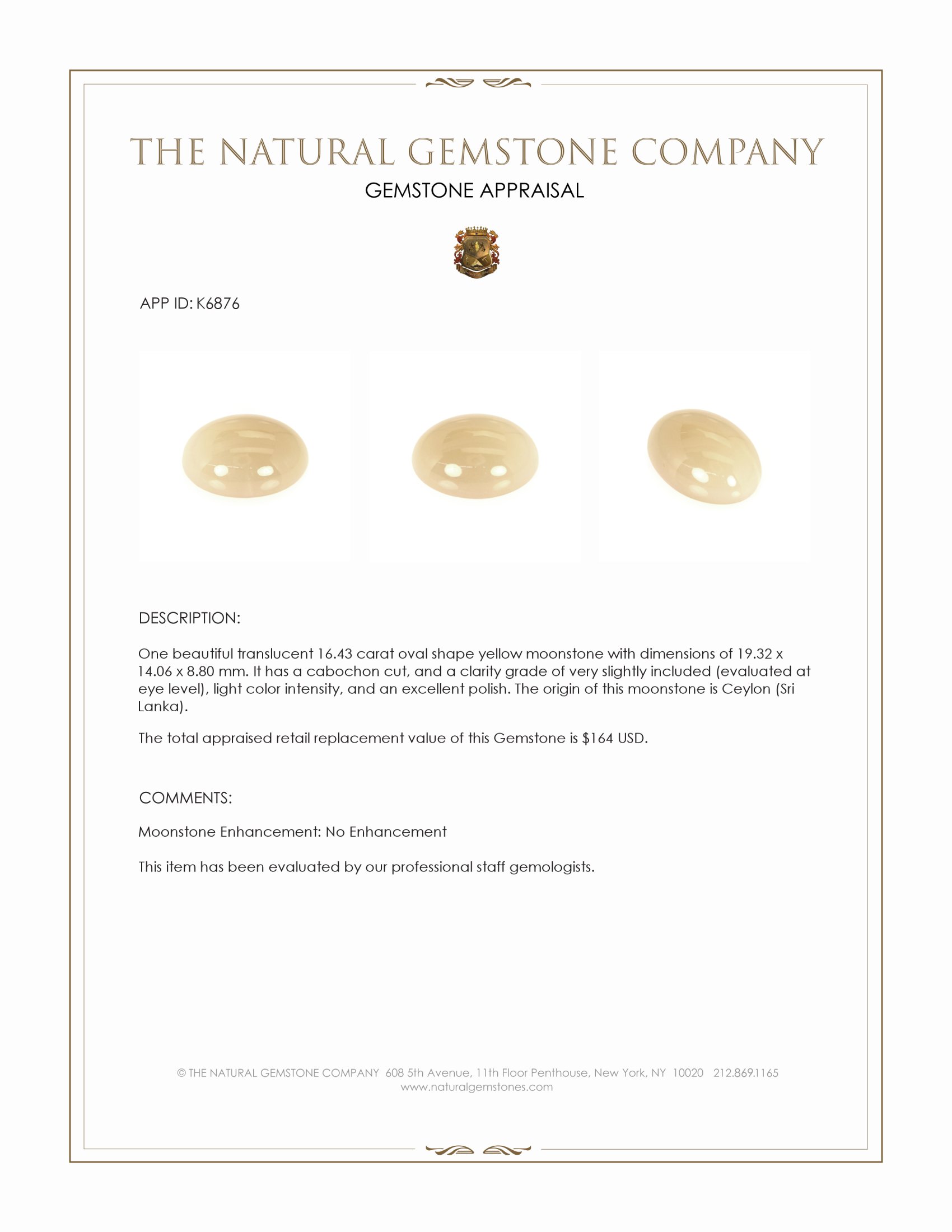 16.43 Ct. Cabochon Moonstone from Ceylon (Sri Lanka)