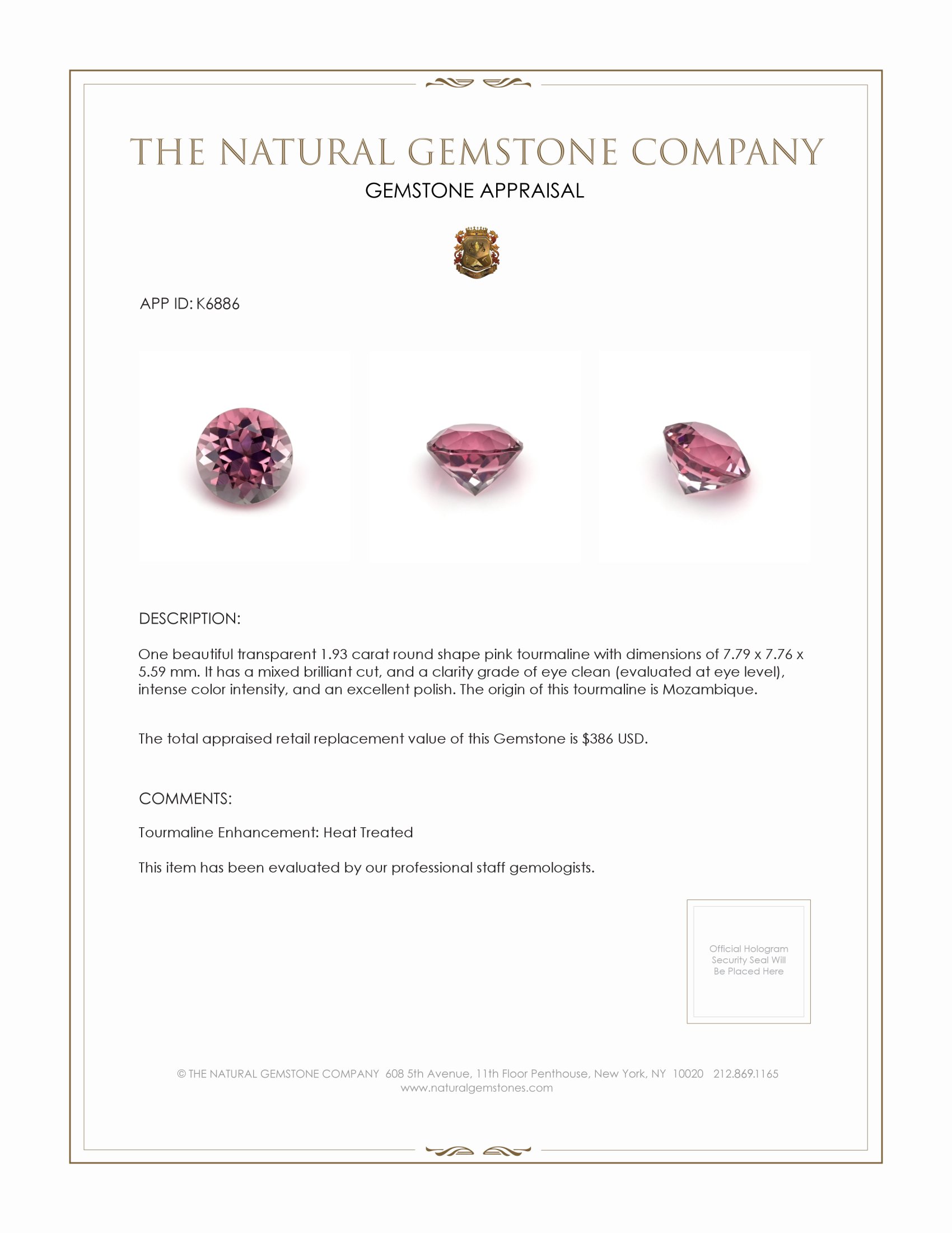 1.93 Ct. Tourmaline from Mozambique