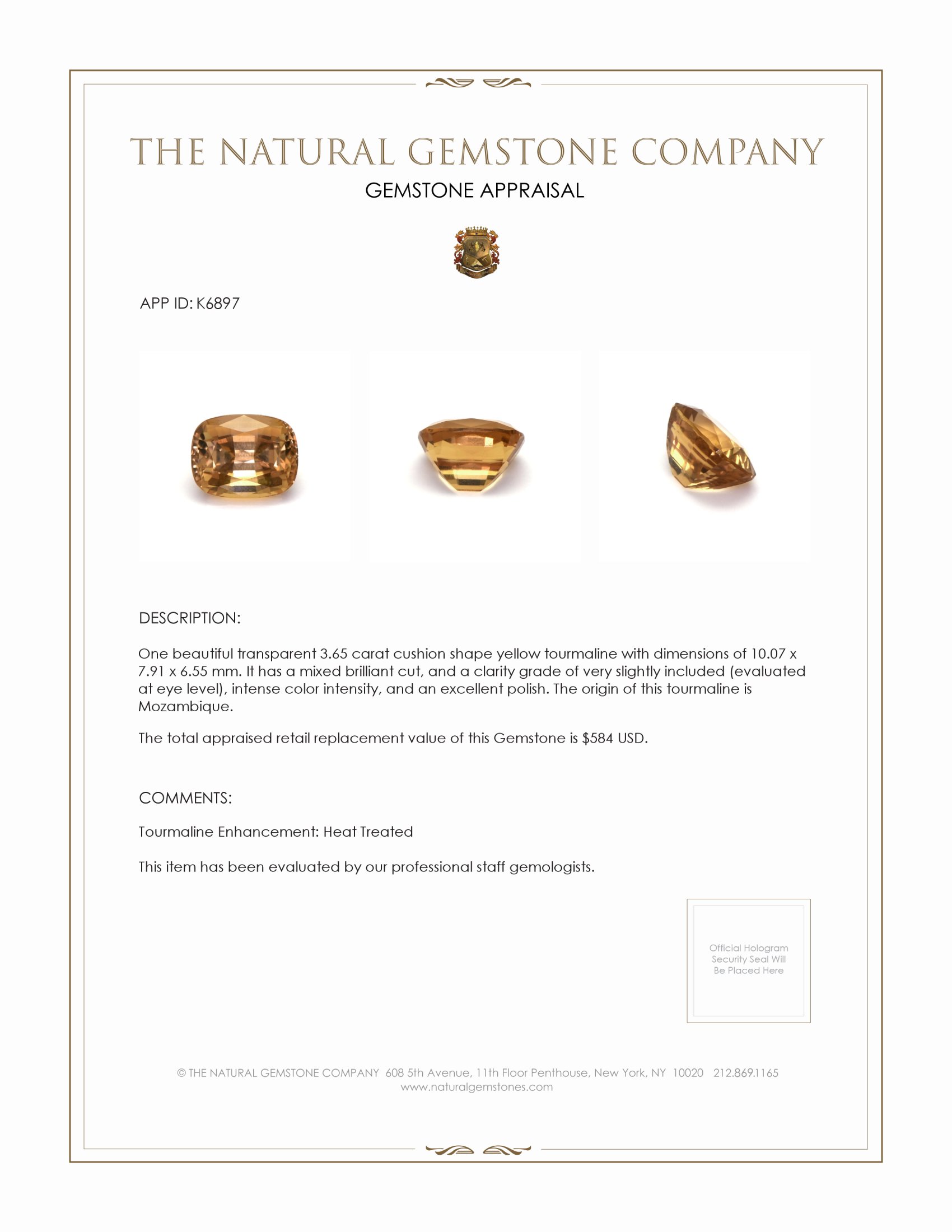 3.65 Ct. Tourmaline from Mozambique