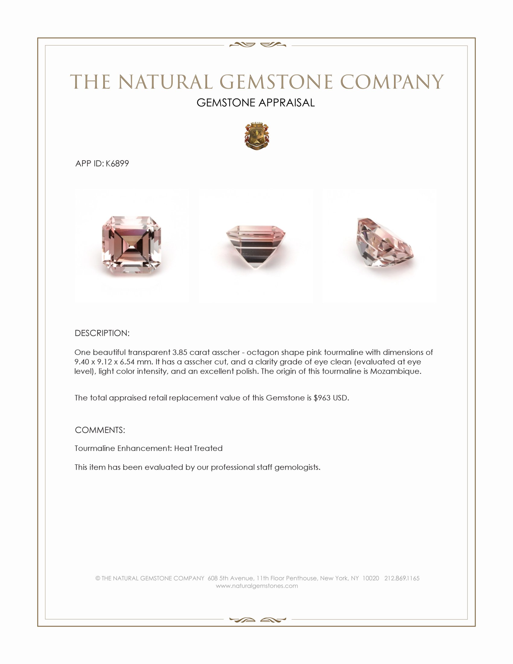 3.85 Ct. Tourmaline from Mozambique