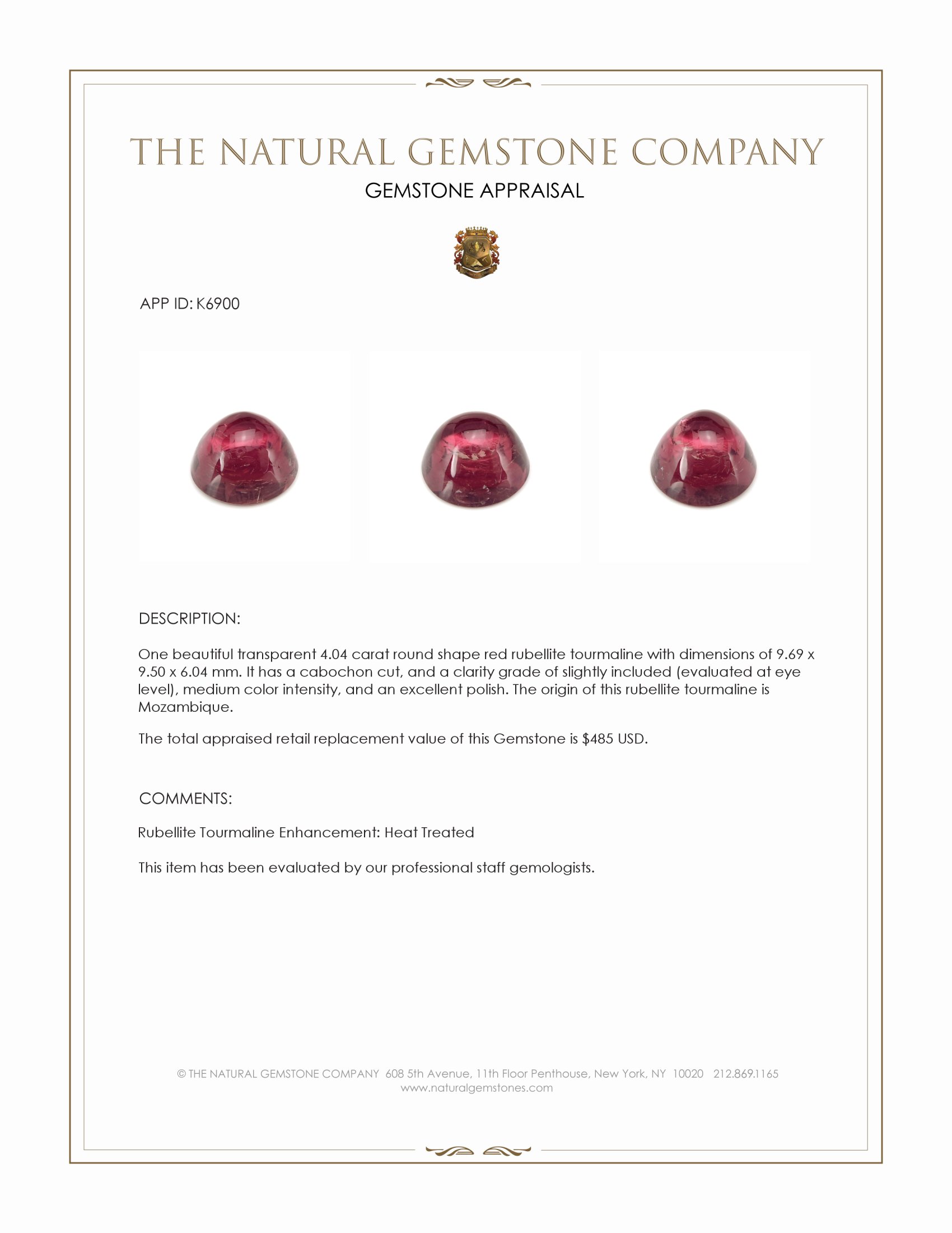 4.04 Ct. Cabochon Rubellite Tourmaline from Mozambique