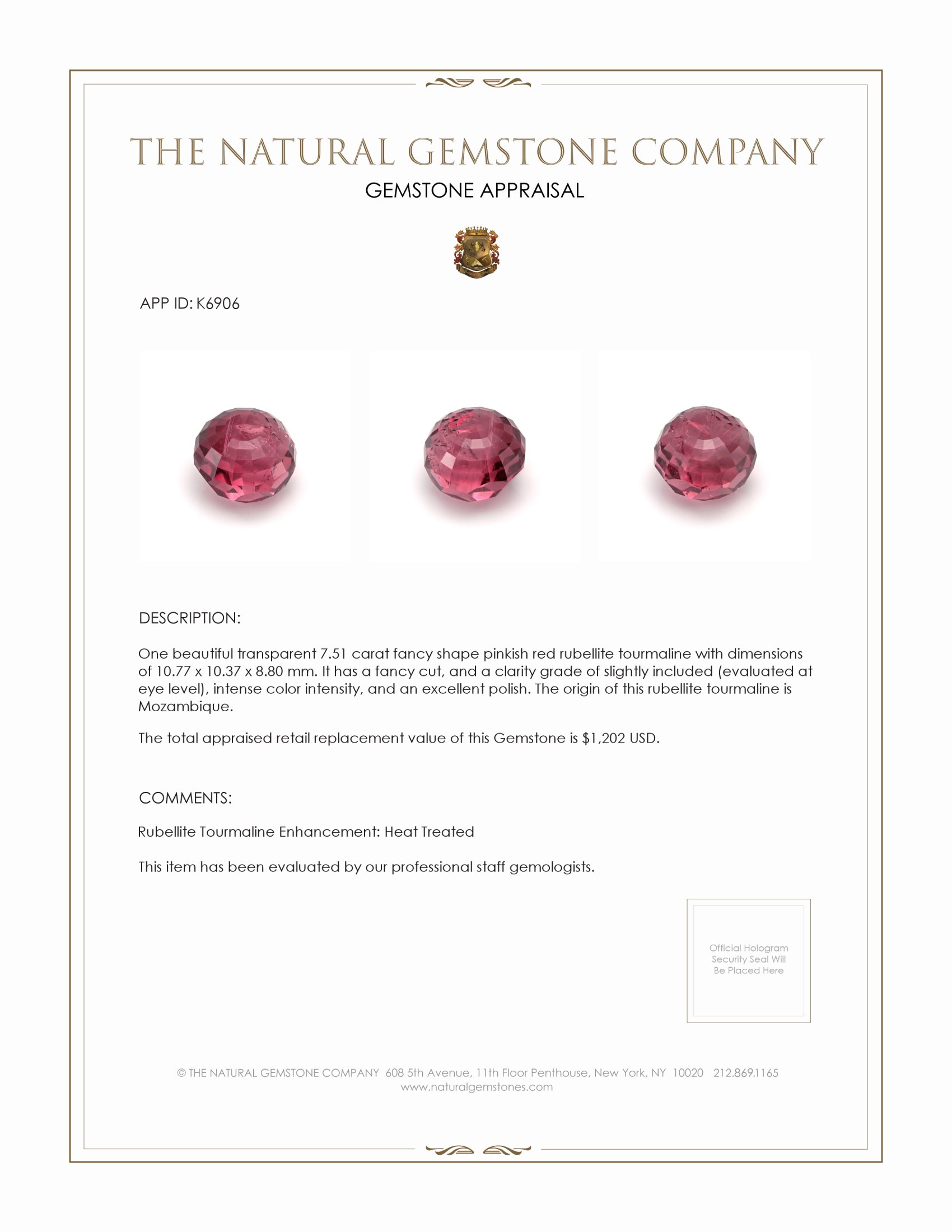 7.51 Ct. Brownish Red Tourmaline from Mozambique