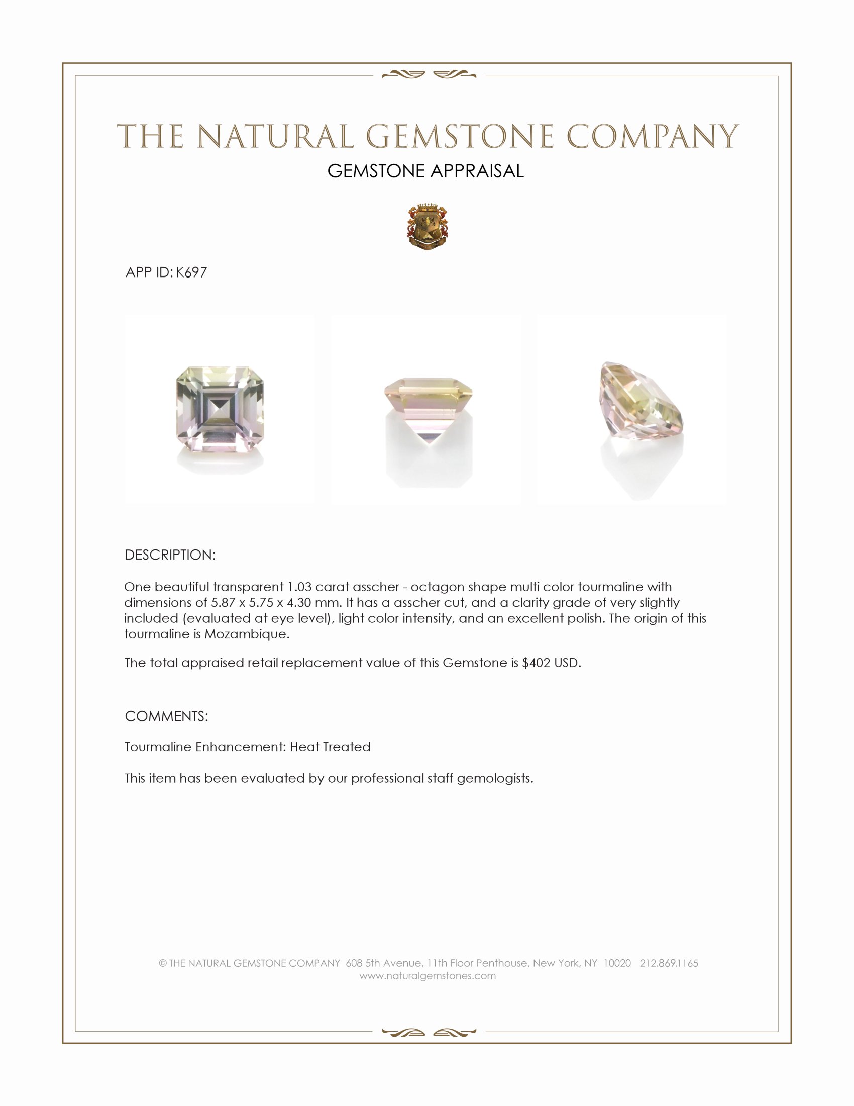 1.03 Ct. Tourmaline from Mozambique