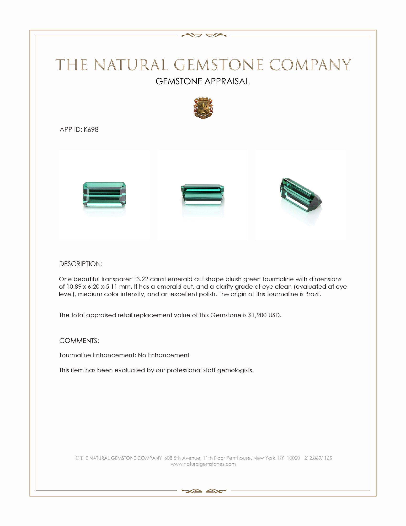 3.22 Ct. Tourmaline from Brazil