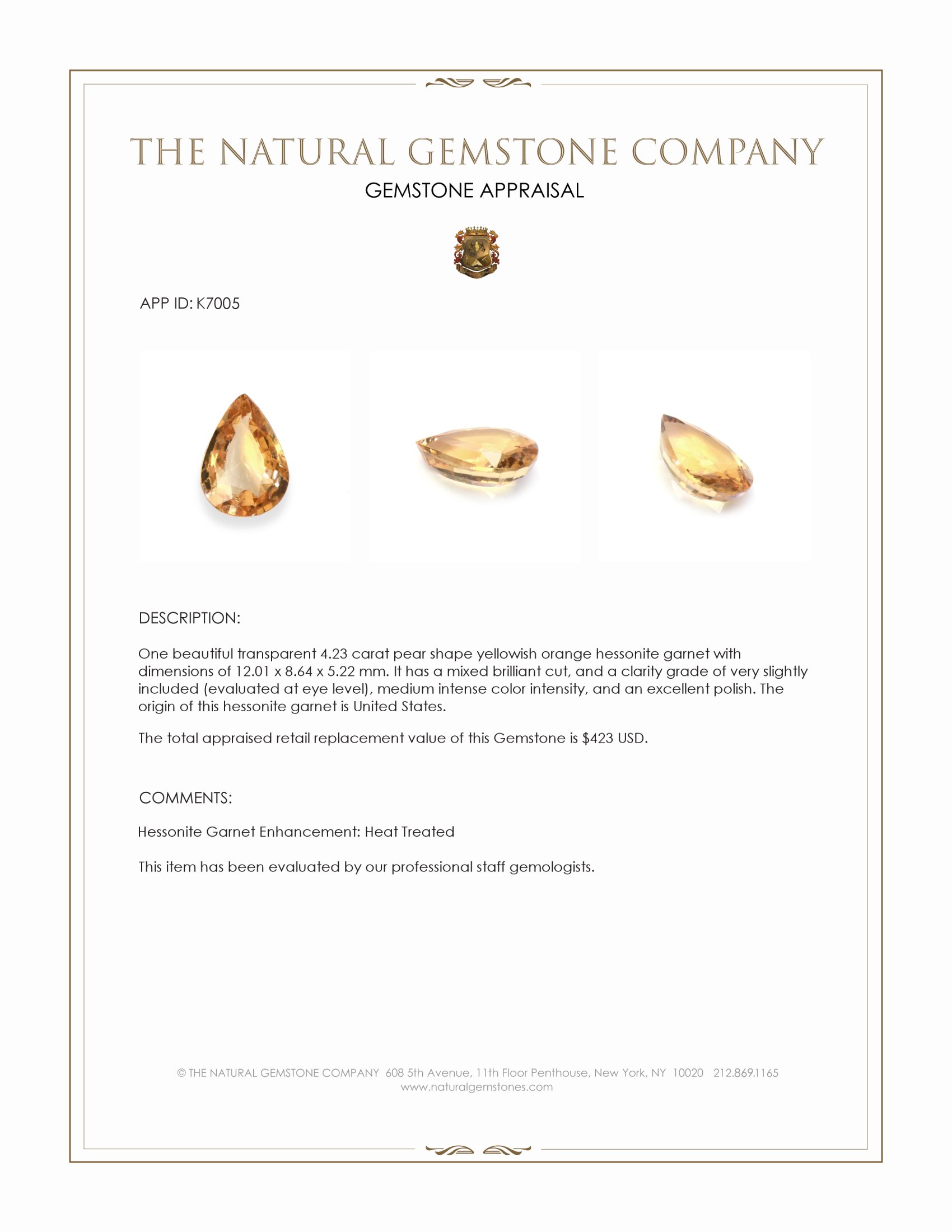 4.23 Ct. Hessonite Garnet from United States