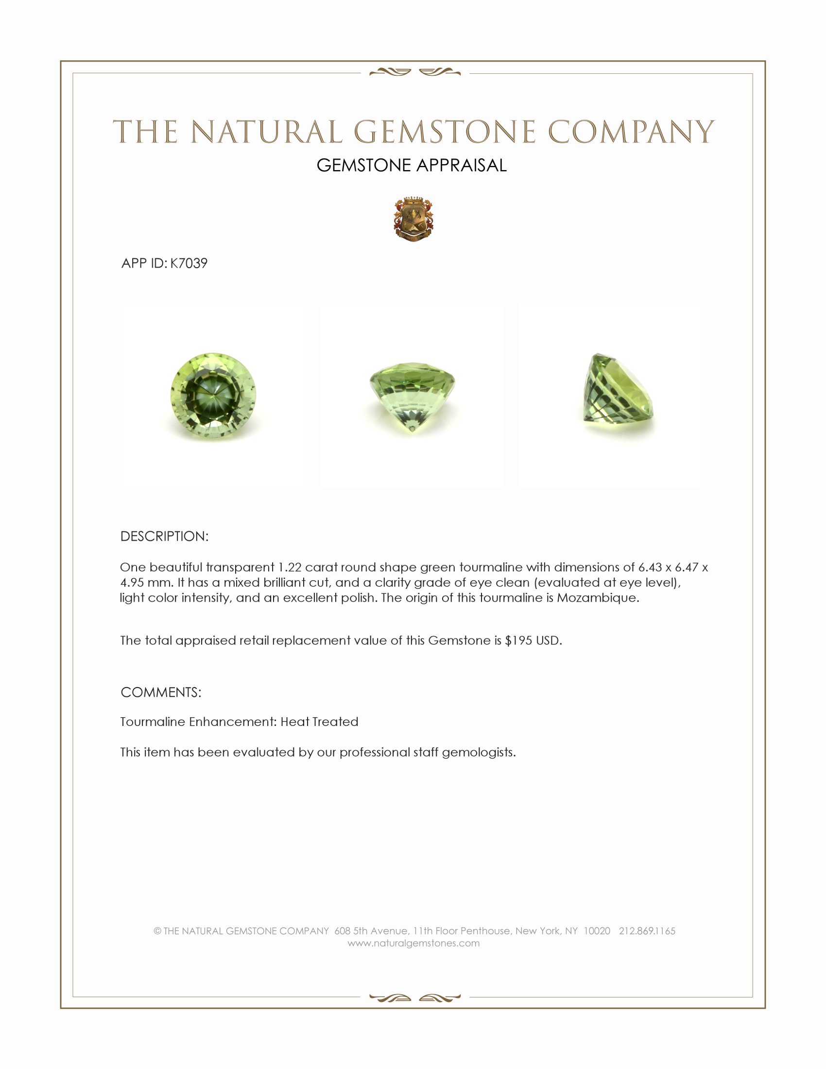 1.22 Ct. Green Tourmaline from Mozambique