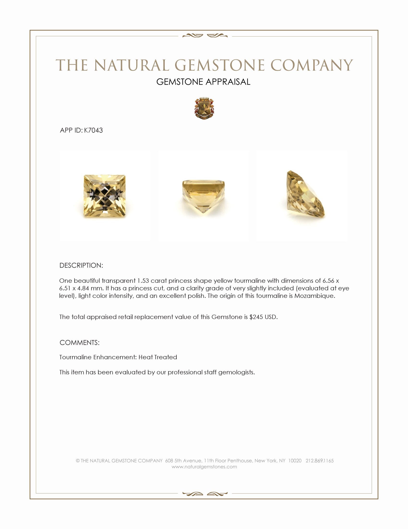 1.53 Ct. Yellow Tourmaline from Mozambique