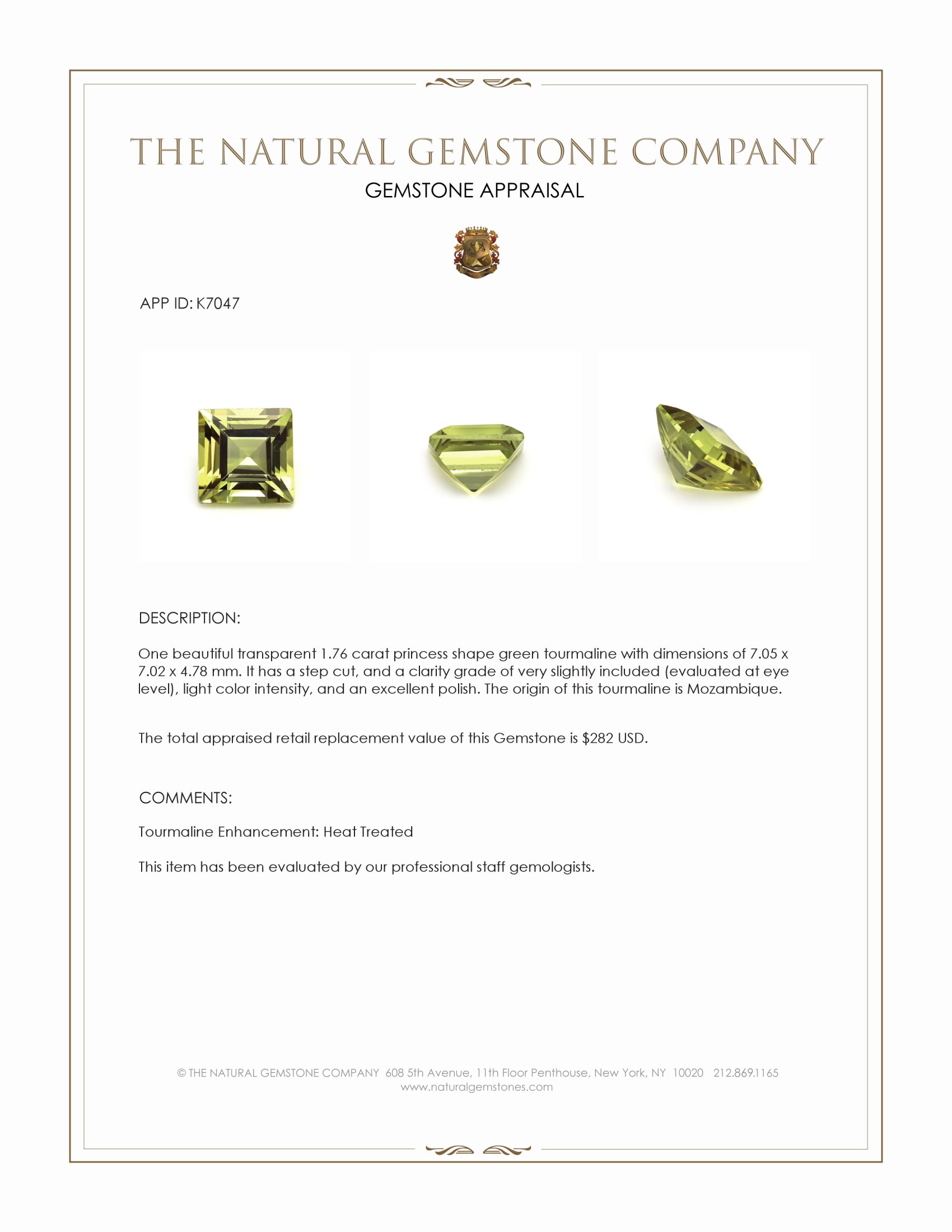 1.76 Ct. Green Tourmaline from Mozambique