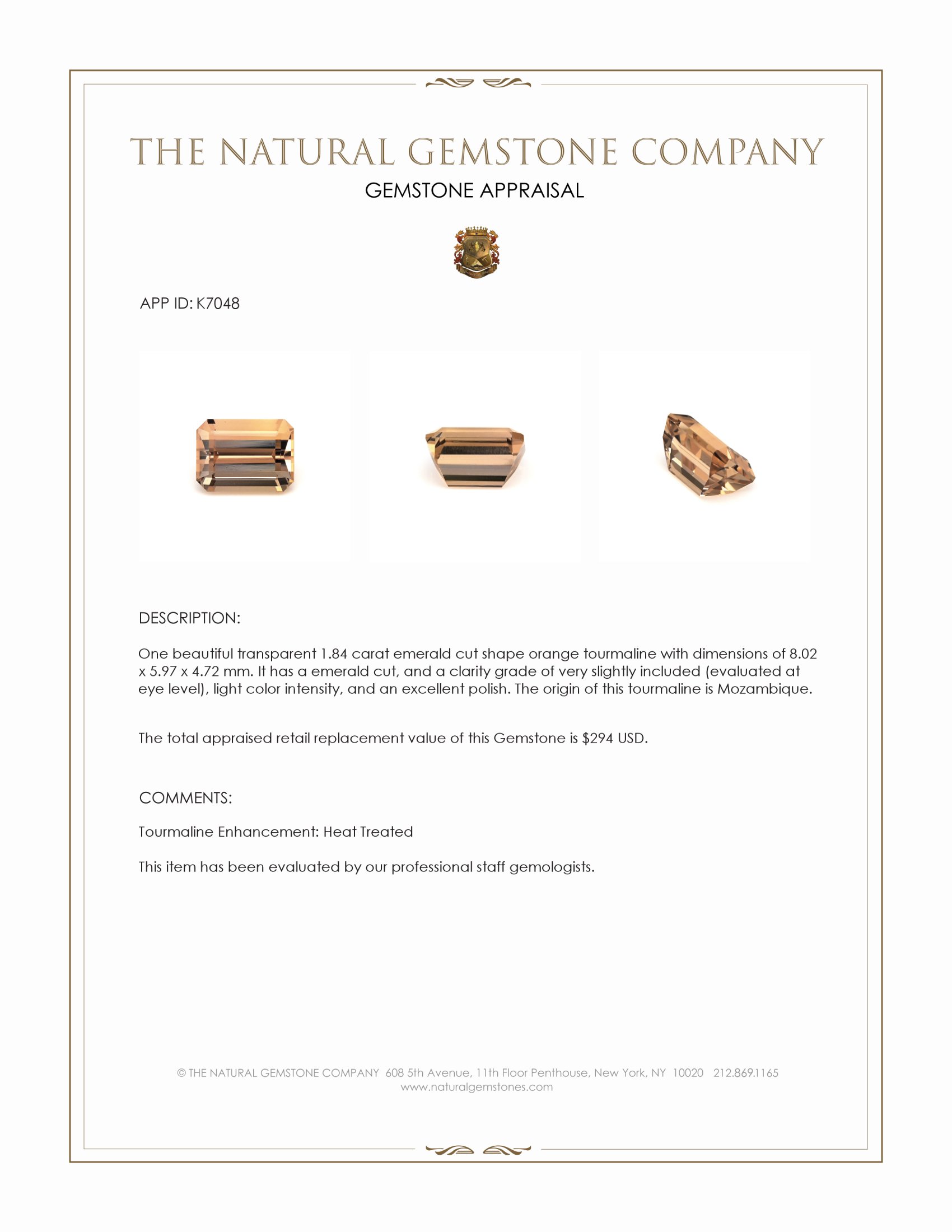 1.84 Ct. Orange Tourmaline from Mozambique