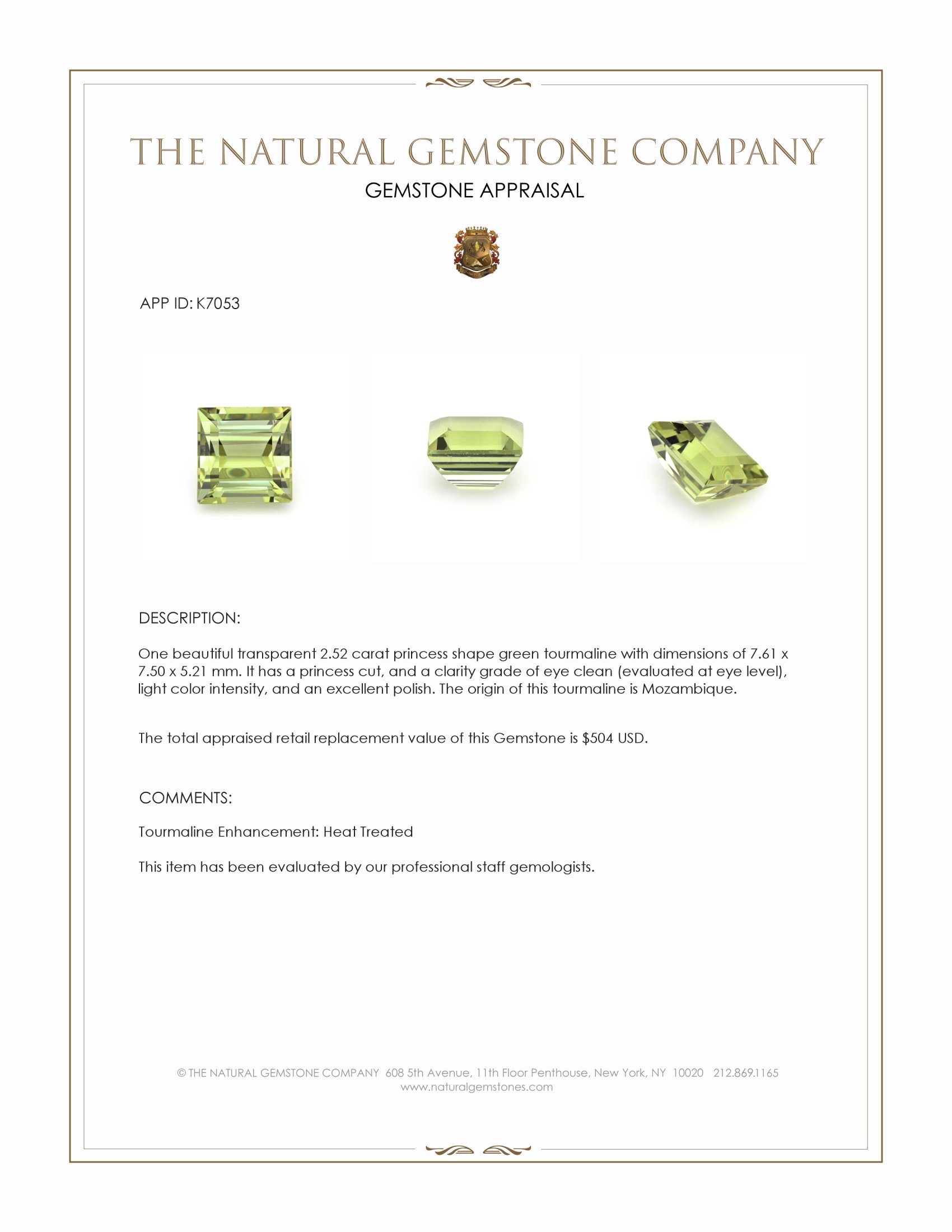 2.52 Ct. Green Tourmaline from Mozambique