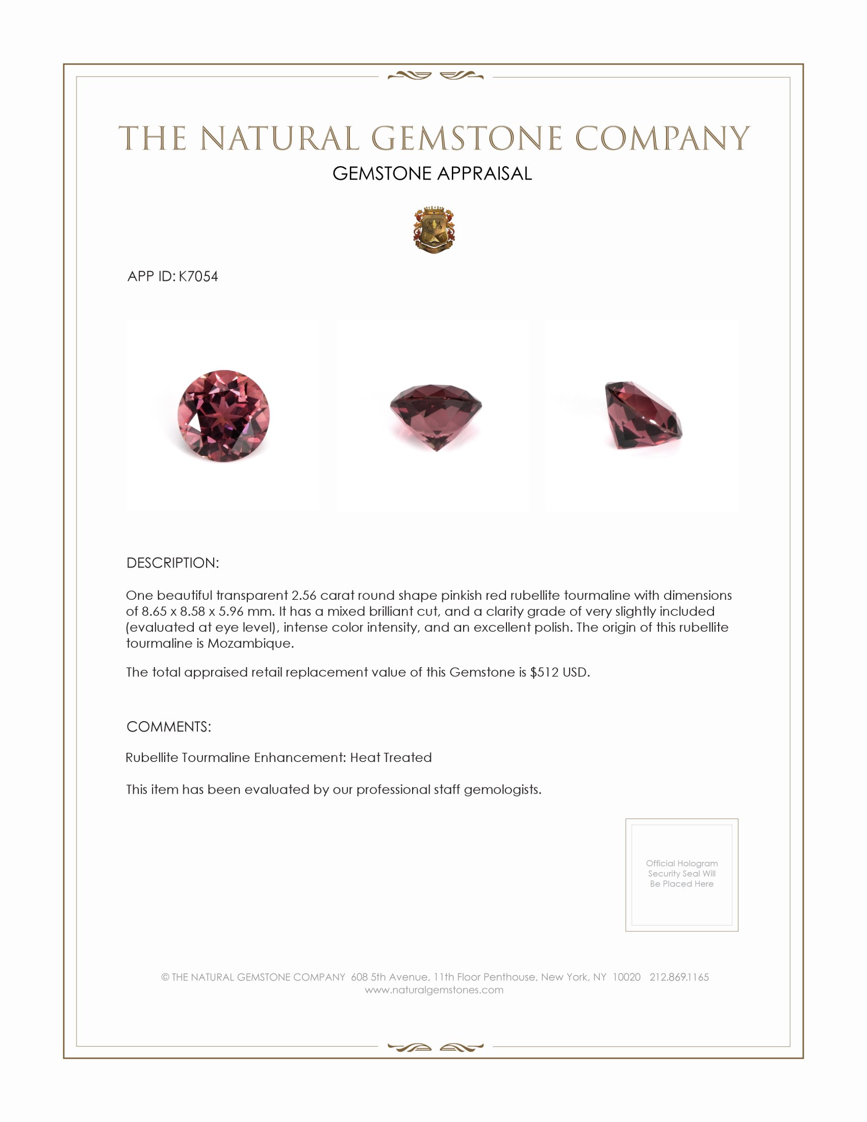 2.56 Ct. Rubellite Tourmaline from Mozambique
