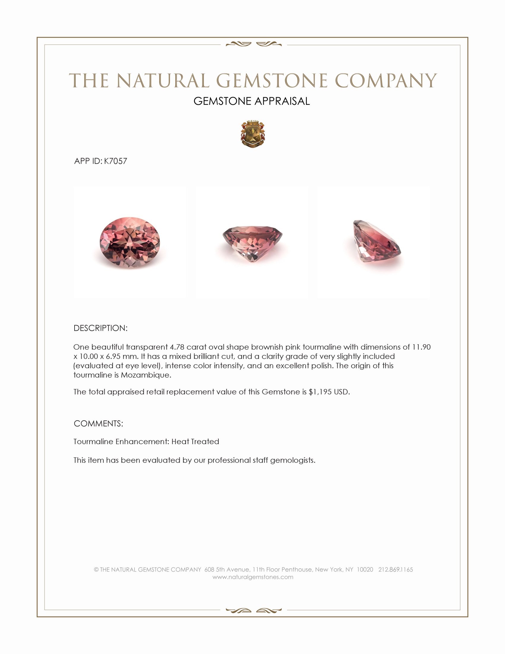 4.78 Ct. Brownish Pink Tourmaline from Mozambique