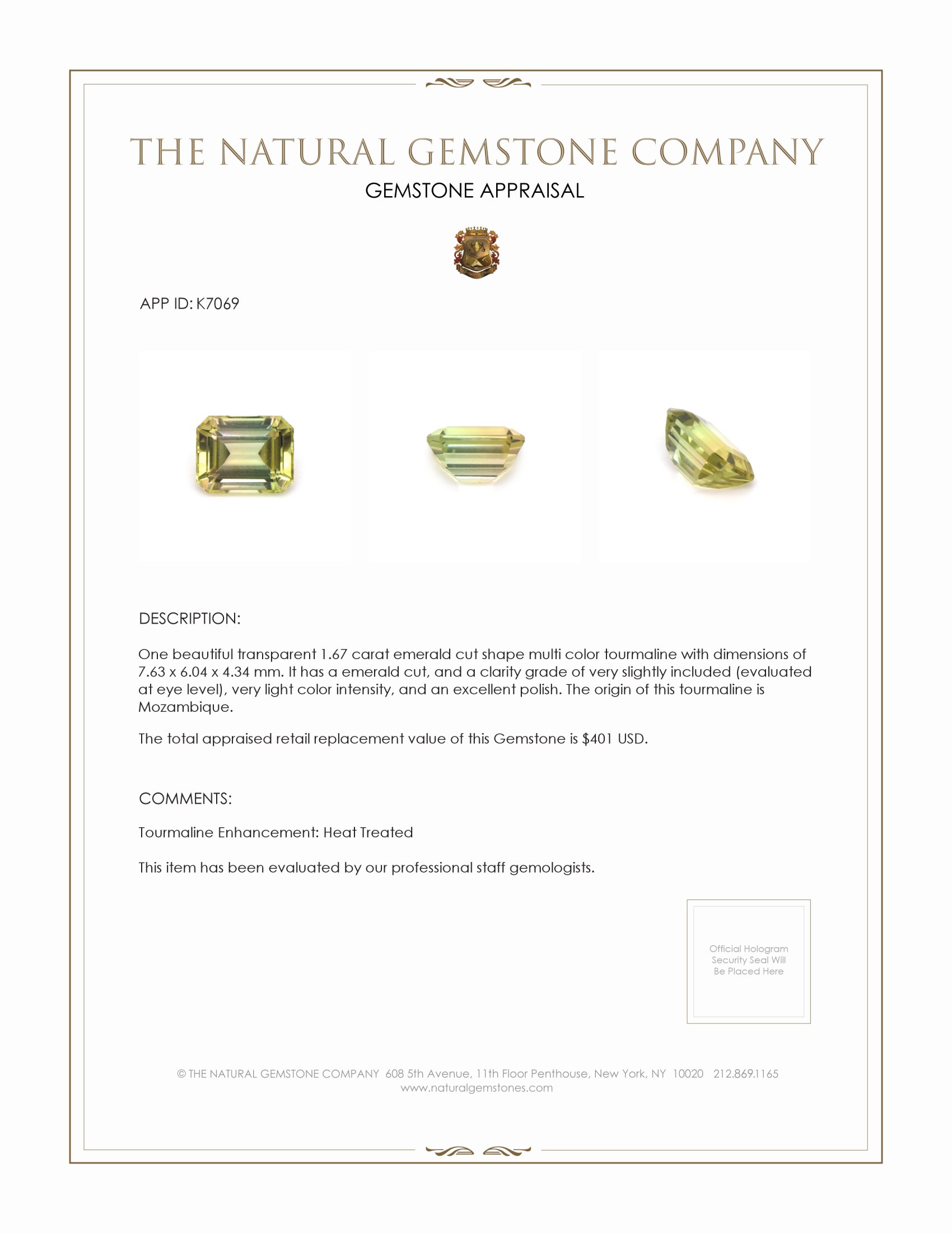 1.67 Ct. Tourmaline from Mozambique