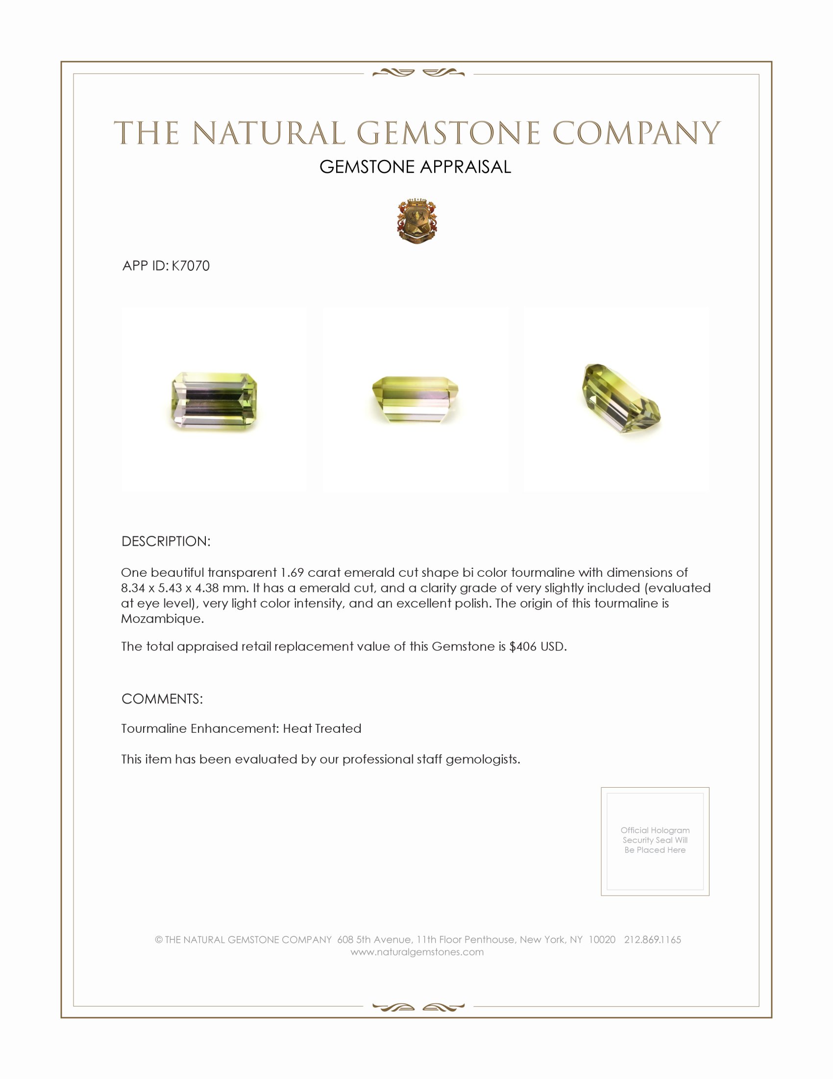 1.69 Ct. Bi Color Tourmaline from Mozambique