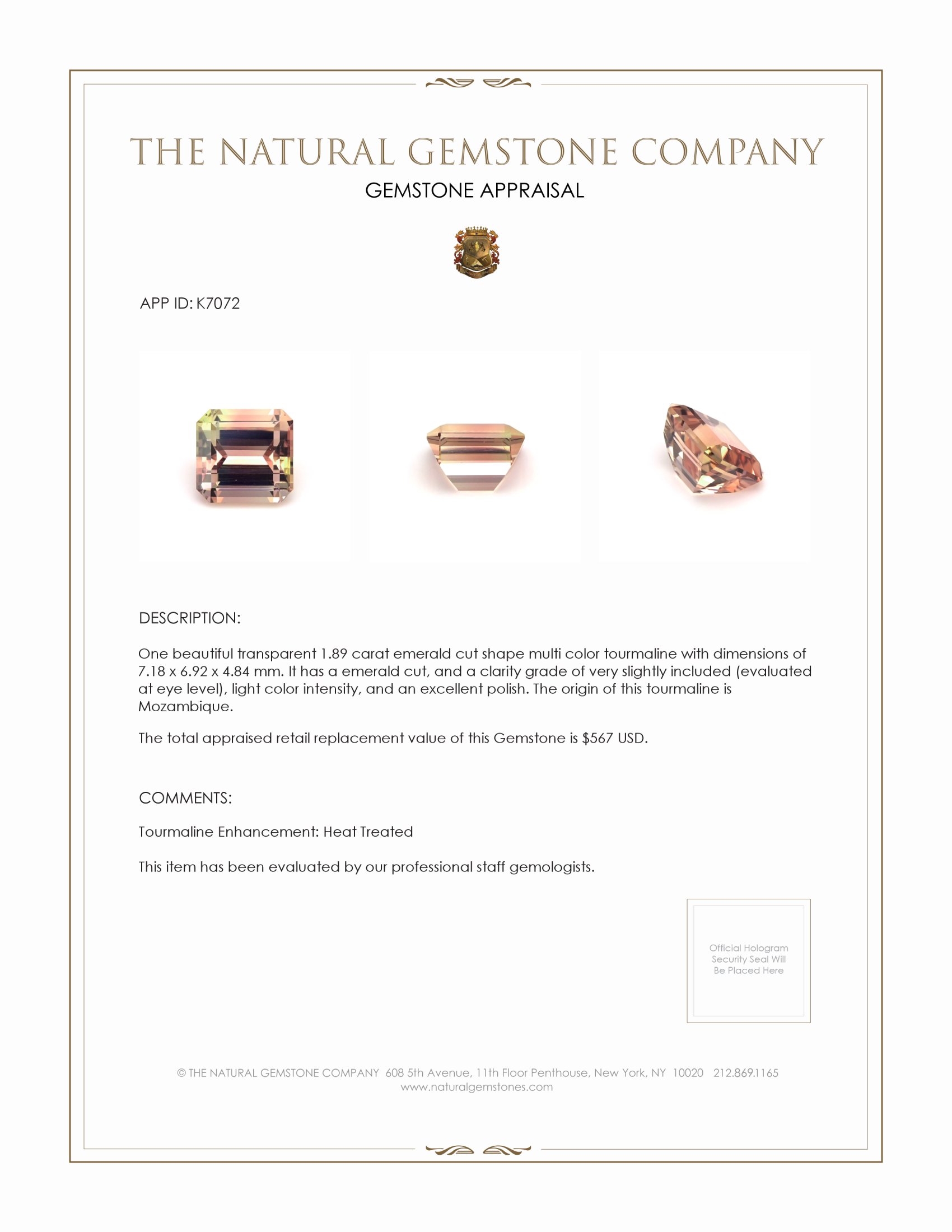 1.89 Ct. Tourmaline from Mozambique