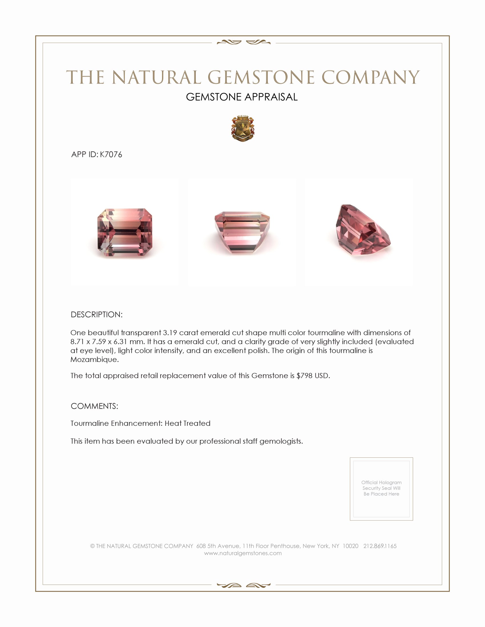 3.19 Ct. Multi Color Tourmaline from Mozambique