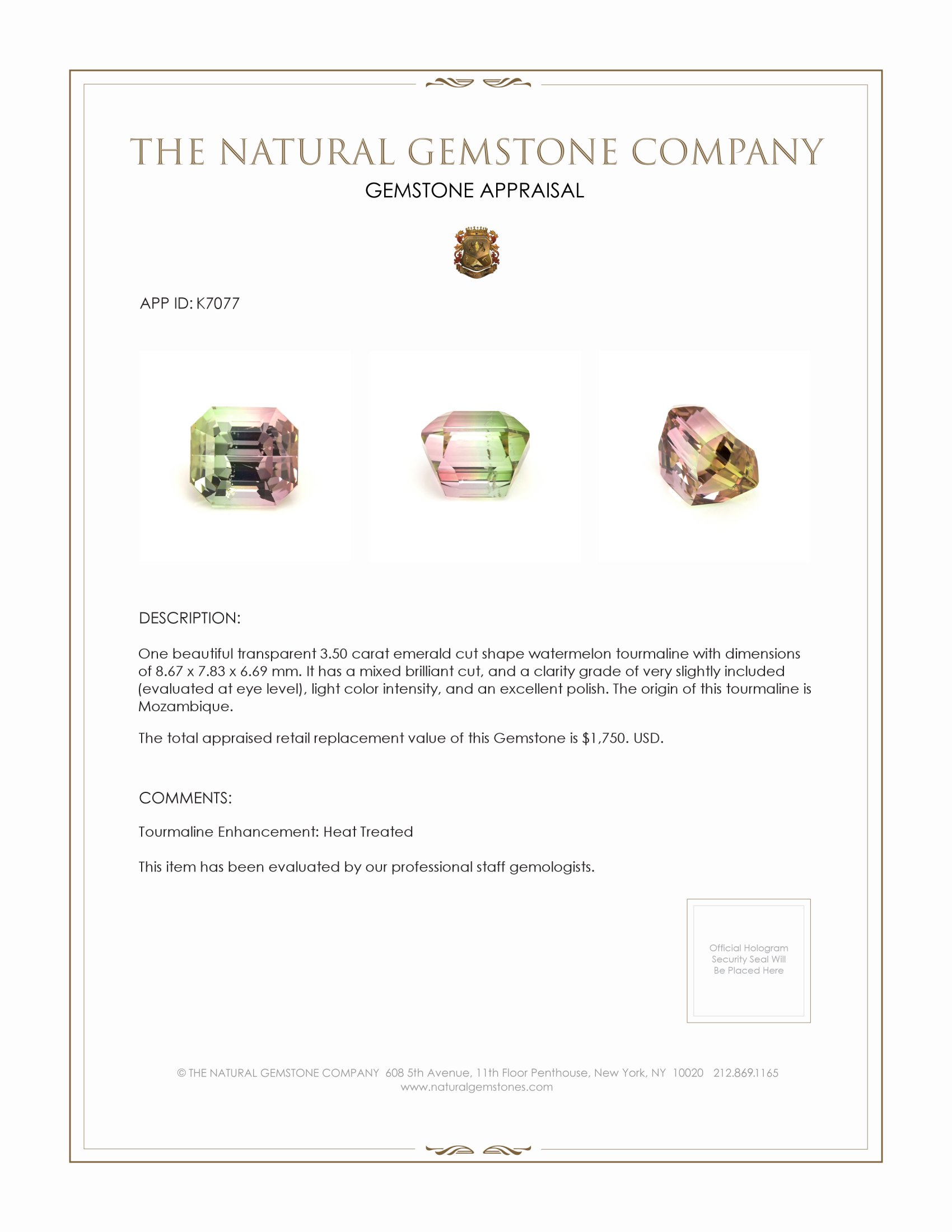 3.50 Ct. Tourmaline from Mozambique