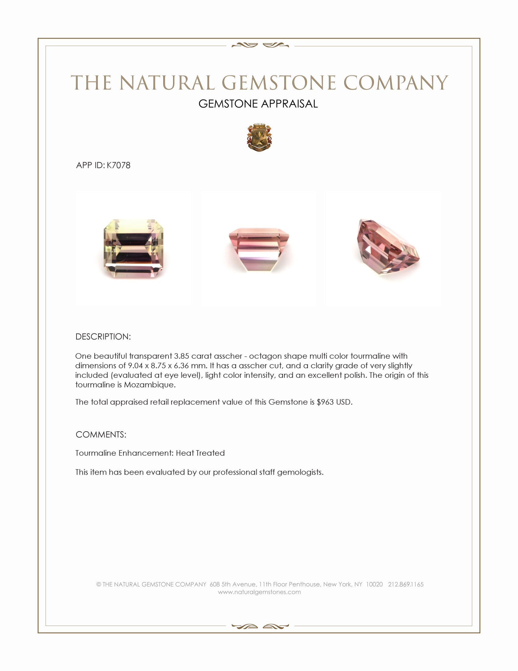 3.85 Ct. Tourmaline from Mozambique