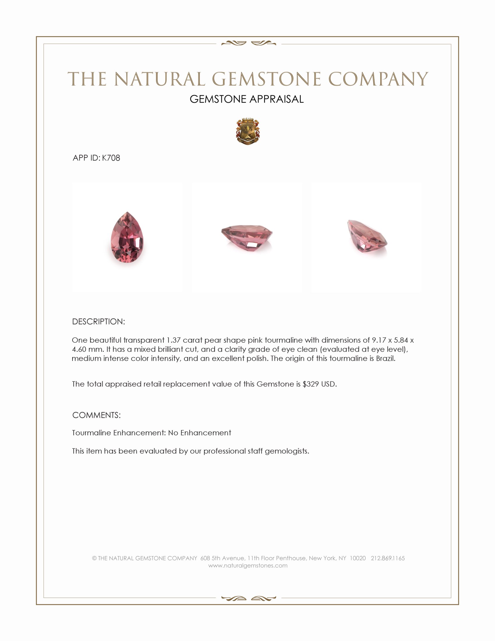 1.37 Ct. Tourmaline from Brazil