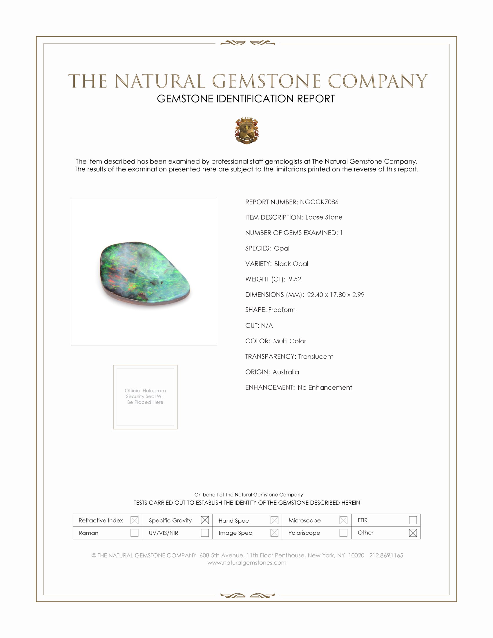 9.52 Ct. Black Opal from Australia