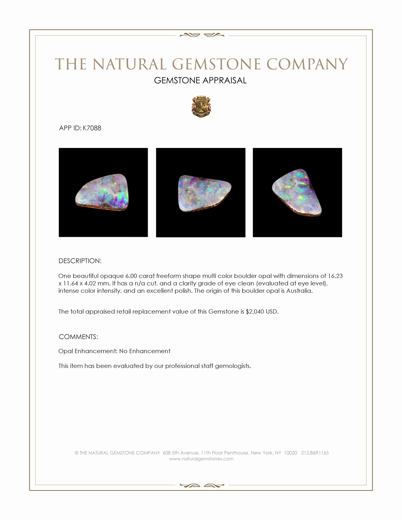 6.00 Ct. Boulder Opal from Australia